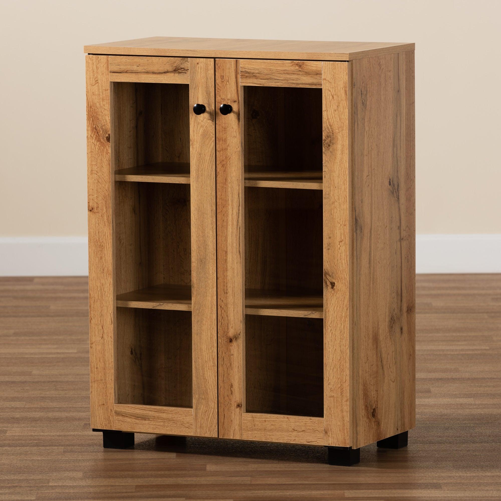 Mason Modern and Contemporary Finished Wood 2-Door Storage Cabinet with Glass Doors