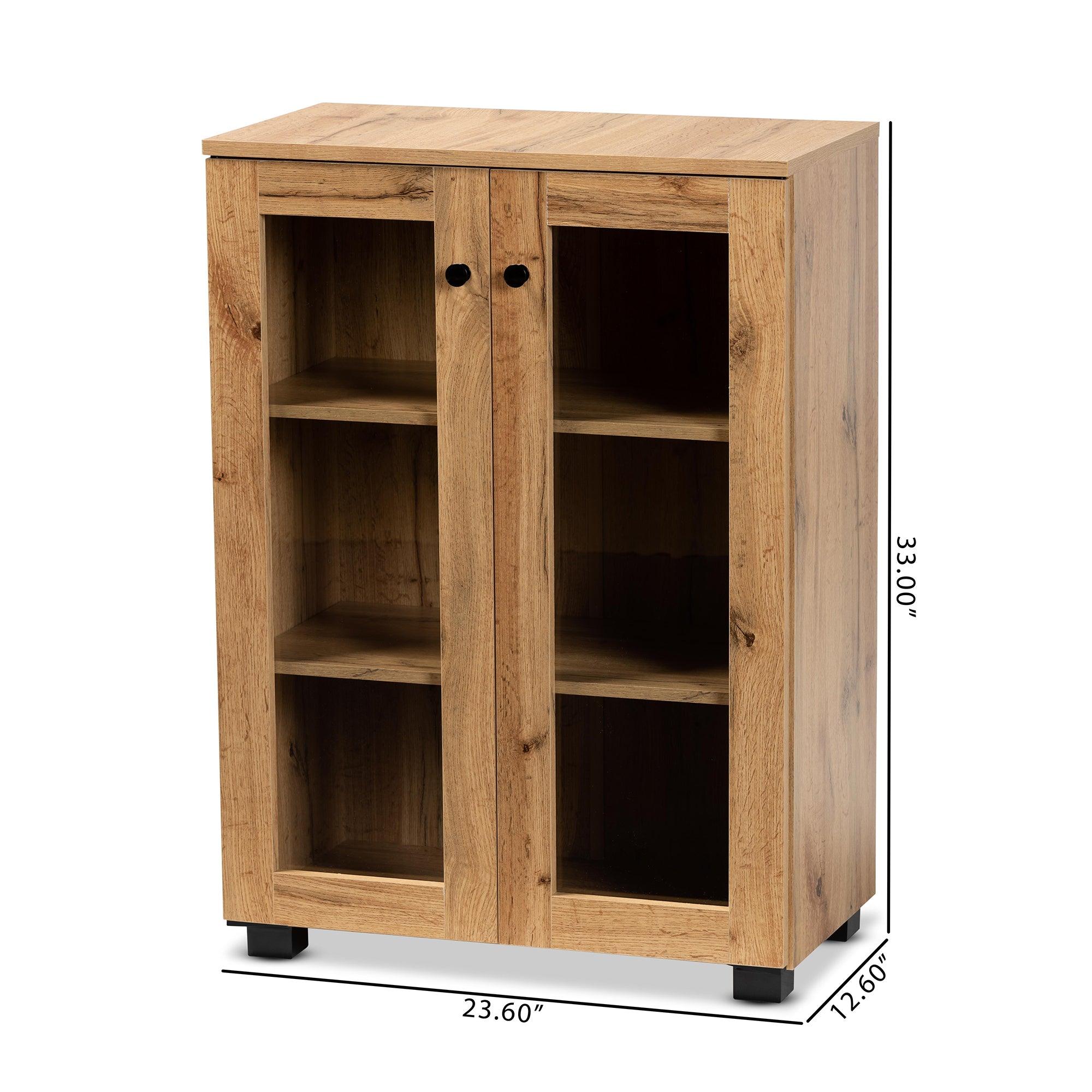 Mason Modern and Contemporary Finished Wood 2-Door Storage Cabinet with Glass Doors