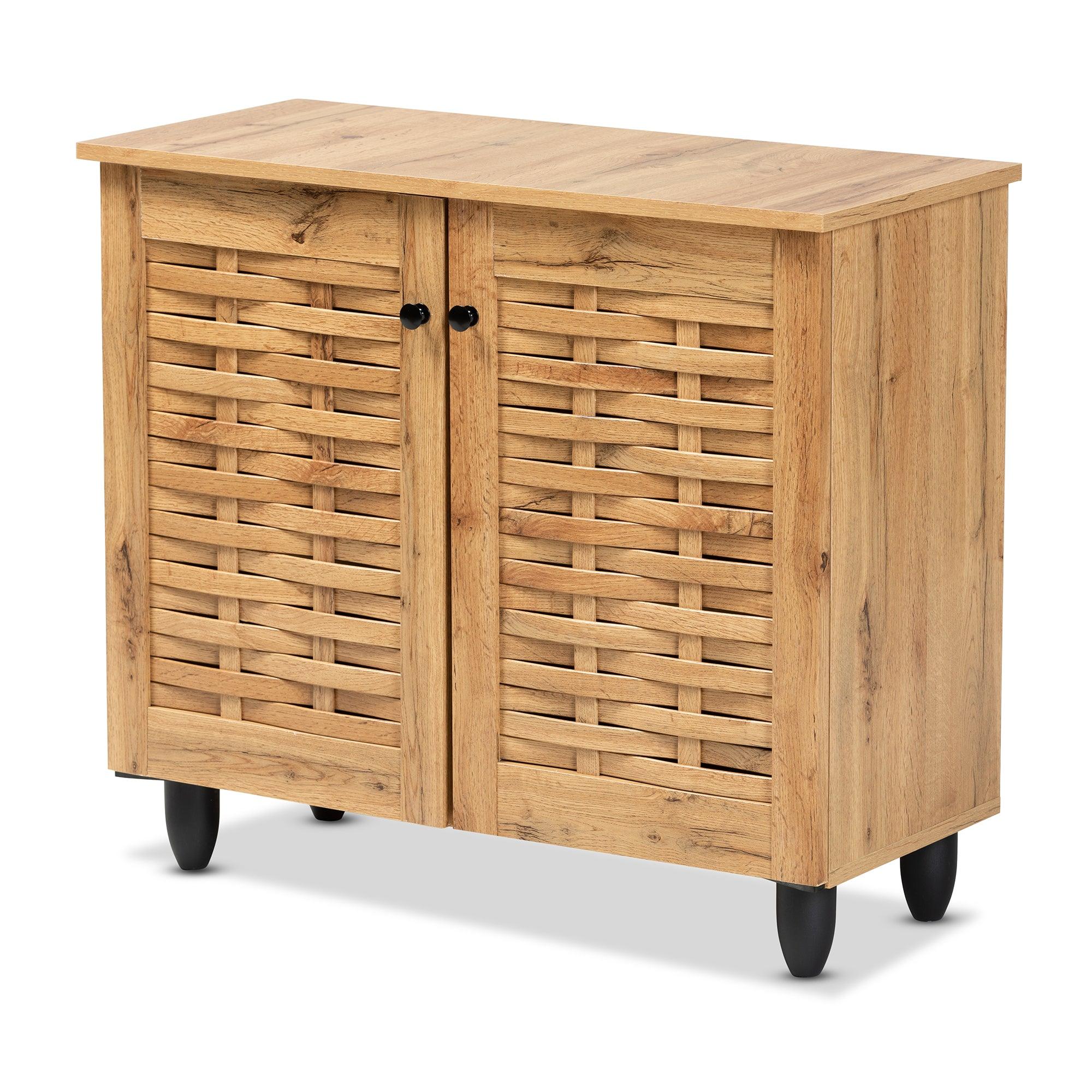 Winda Modern and Contemporary Finished Wood 2-Door Shoe Cabinet