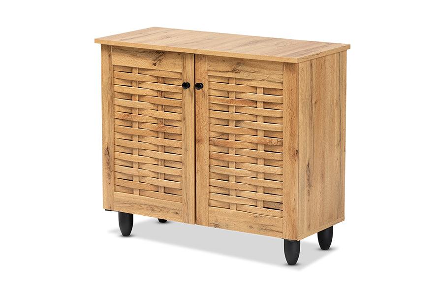 Winda Modern and Contemporary Finished Wood 2-Door Shoe Cabinet