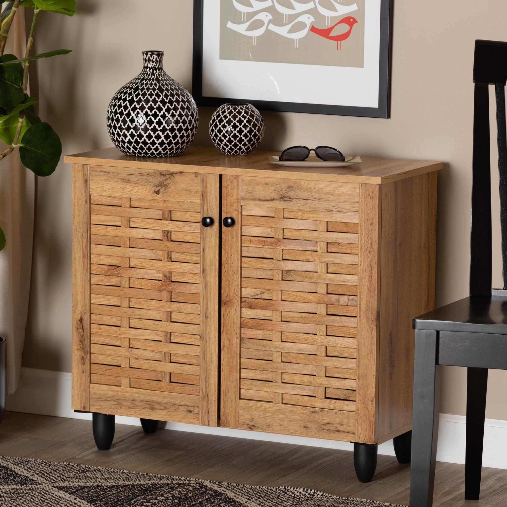 Winda Modern and Contemporary Finished Wood 2-Door Shoe Cabinet