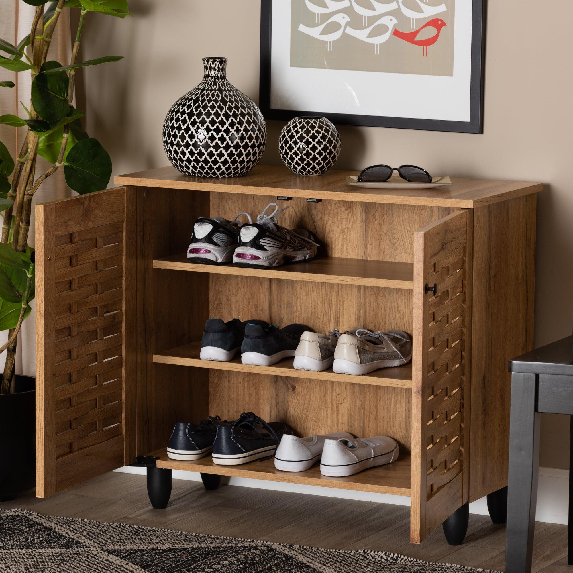 Winda Modern and Contemporary Finished Wood 2-Door Shoe Cabinet