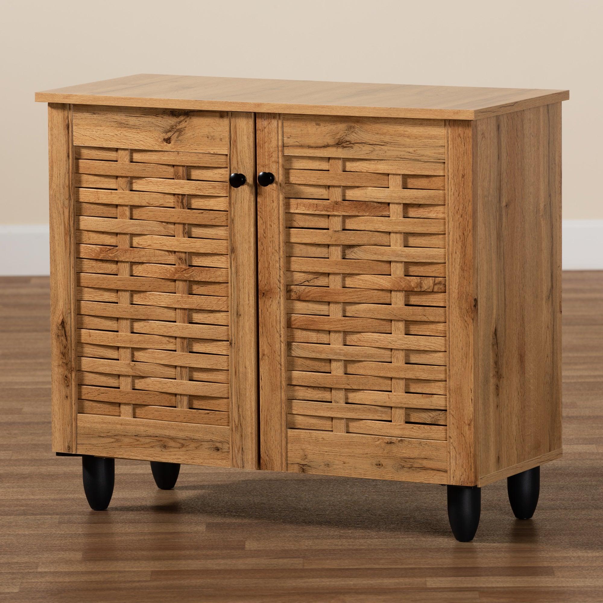 Winda Modern and Contemporary Finished Wood 2-Door Shoe Cabinet