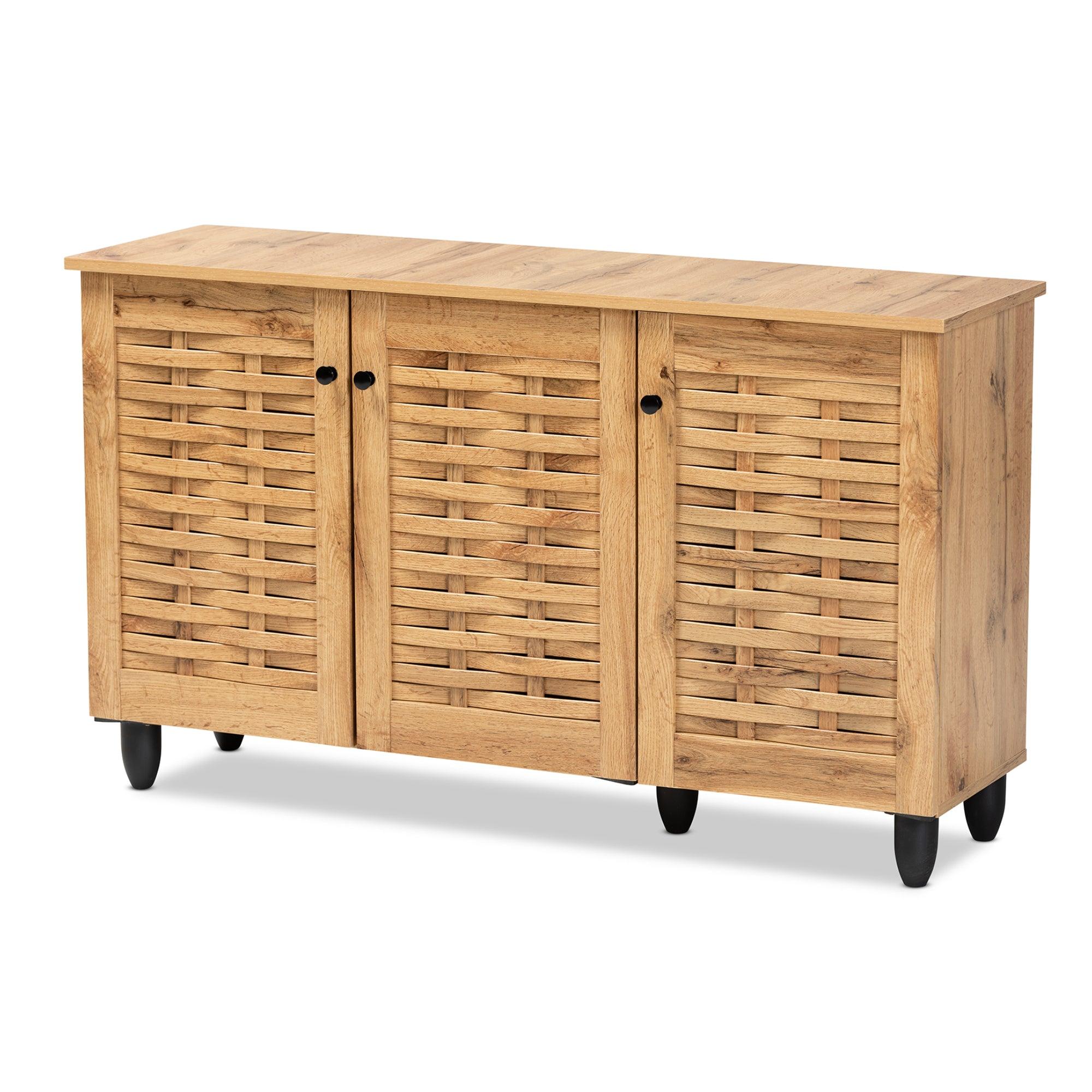 Winda Modern and Contemporary Finished Wood 3-Door Shoe Cabinet