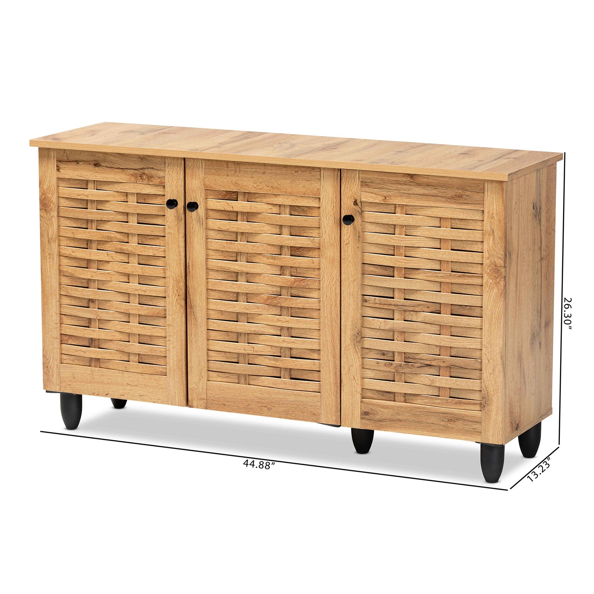 Winda Modern and Contemporary Finished Wood 3-Door Shoe Cabinet