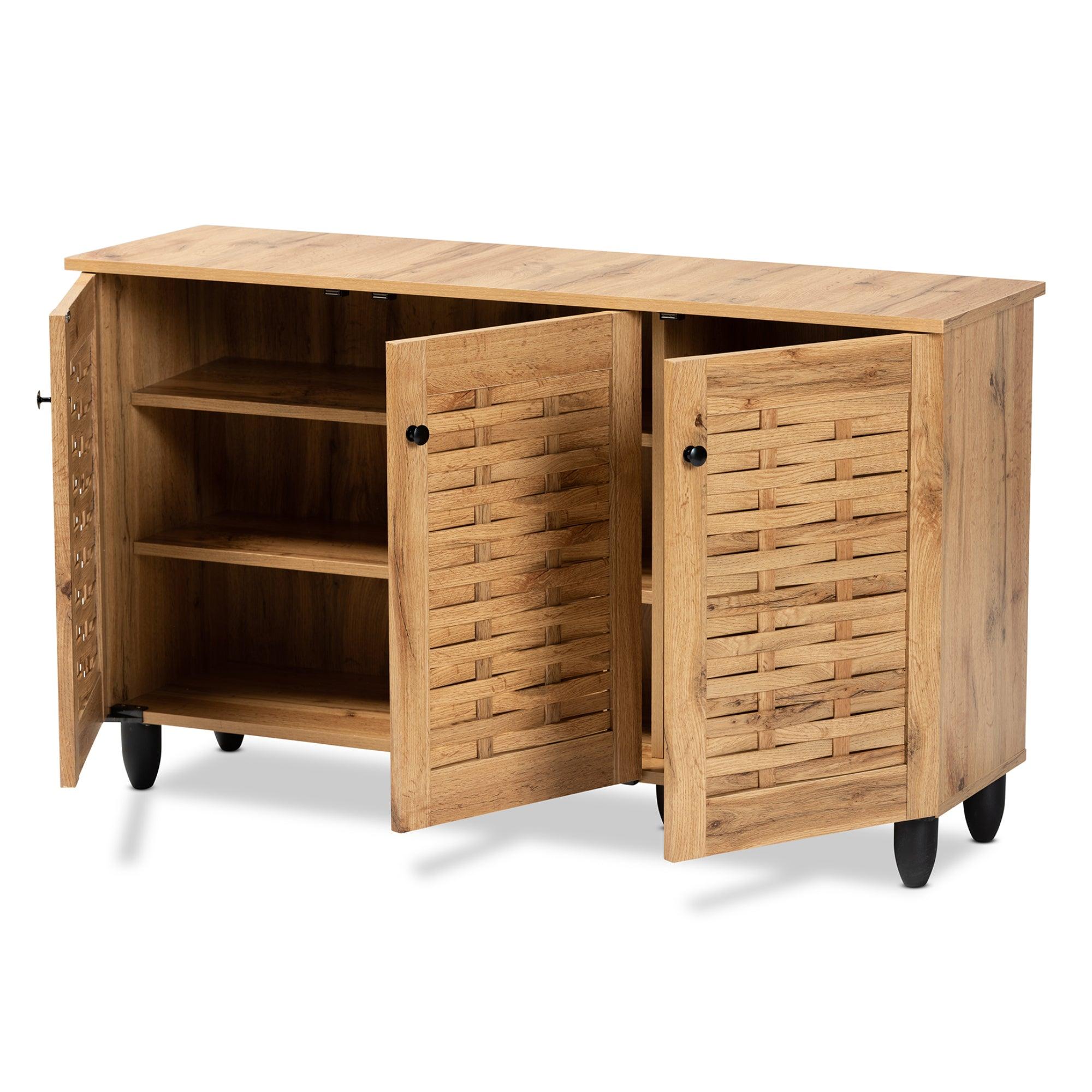 Winda Modern and Contemporary Finished Wood 3-Door Shoe Cabinet