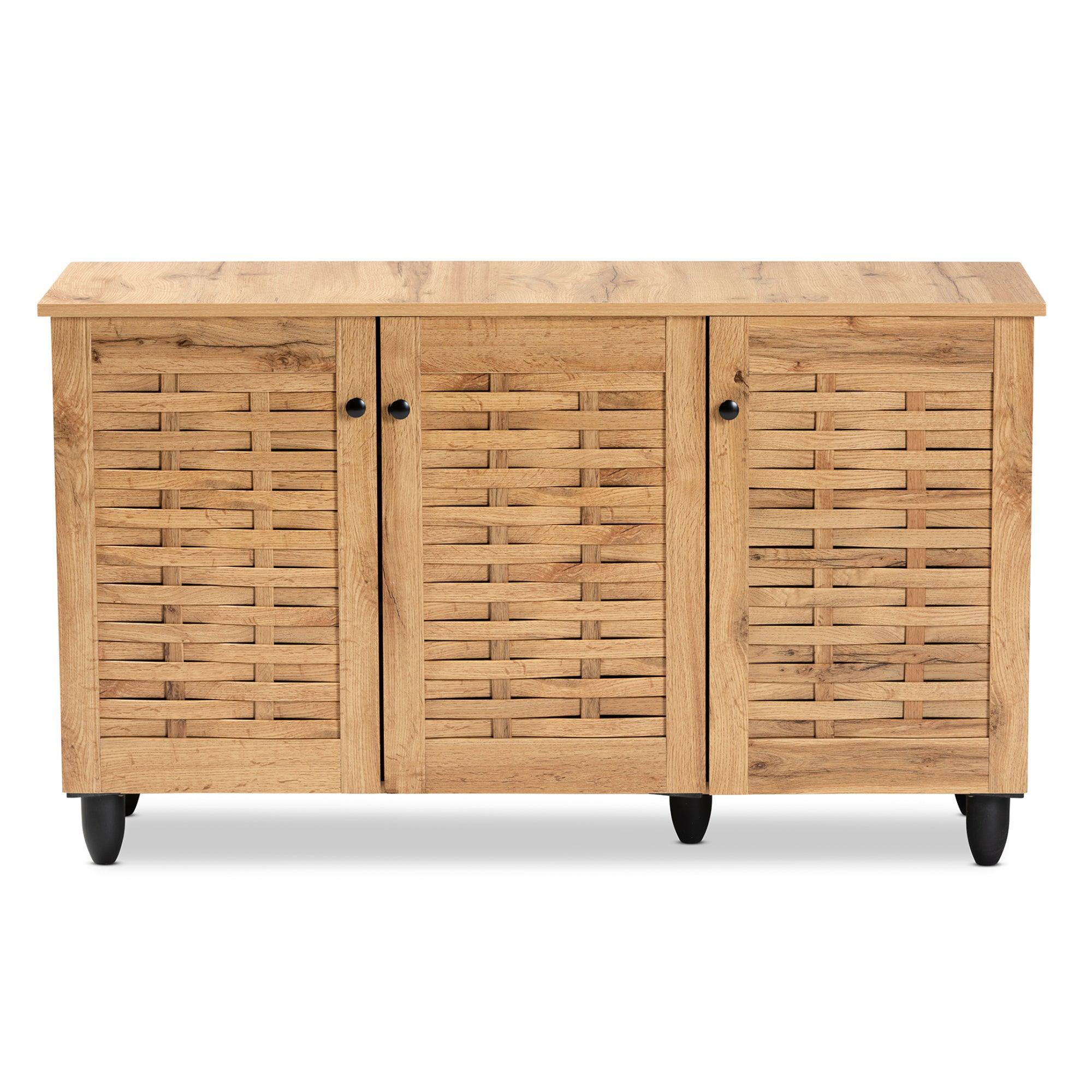 Winda Modern and Contemporary Finished Wood 3-Door Shoe Cabinet