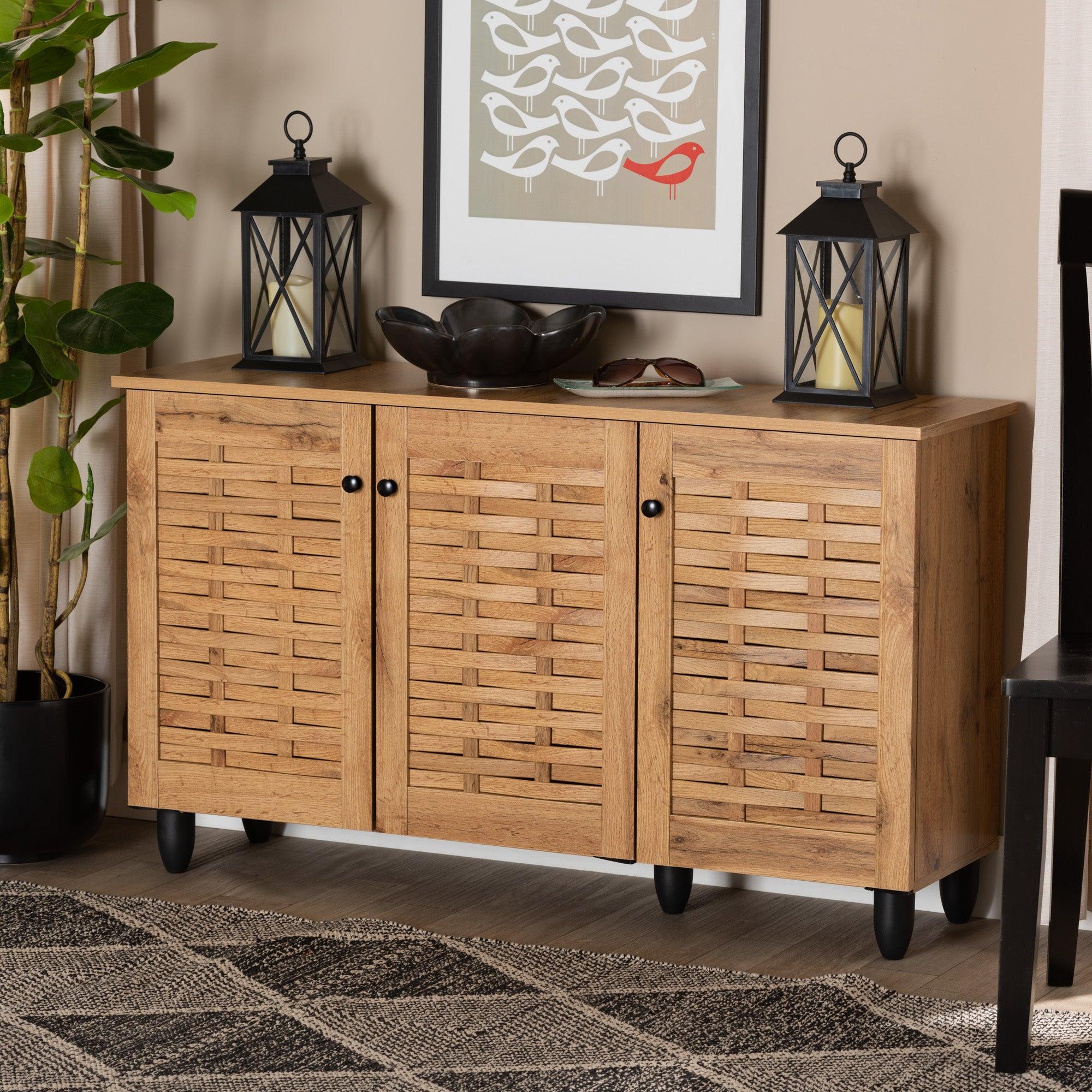 Winda Modern and Contemporary Finished Wood 3-Door Shoe Cabinet