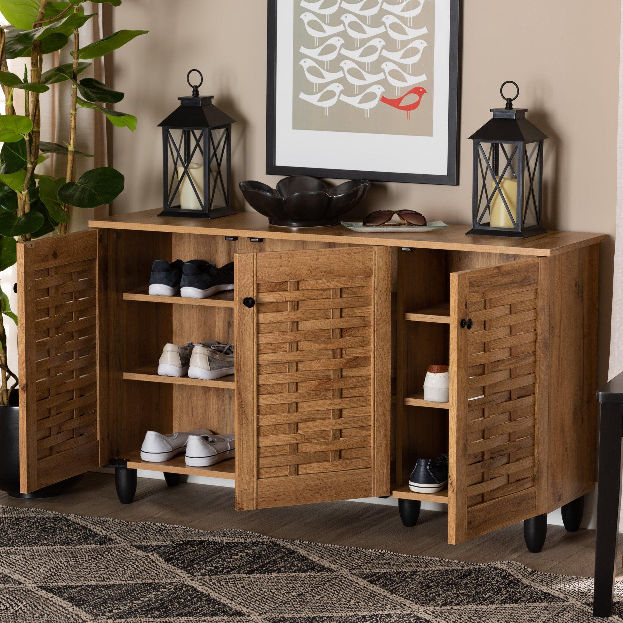 Winda Modern and Contemporary Finished Wood 3-Door Shoe Cabinet