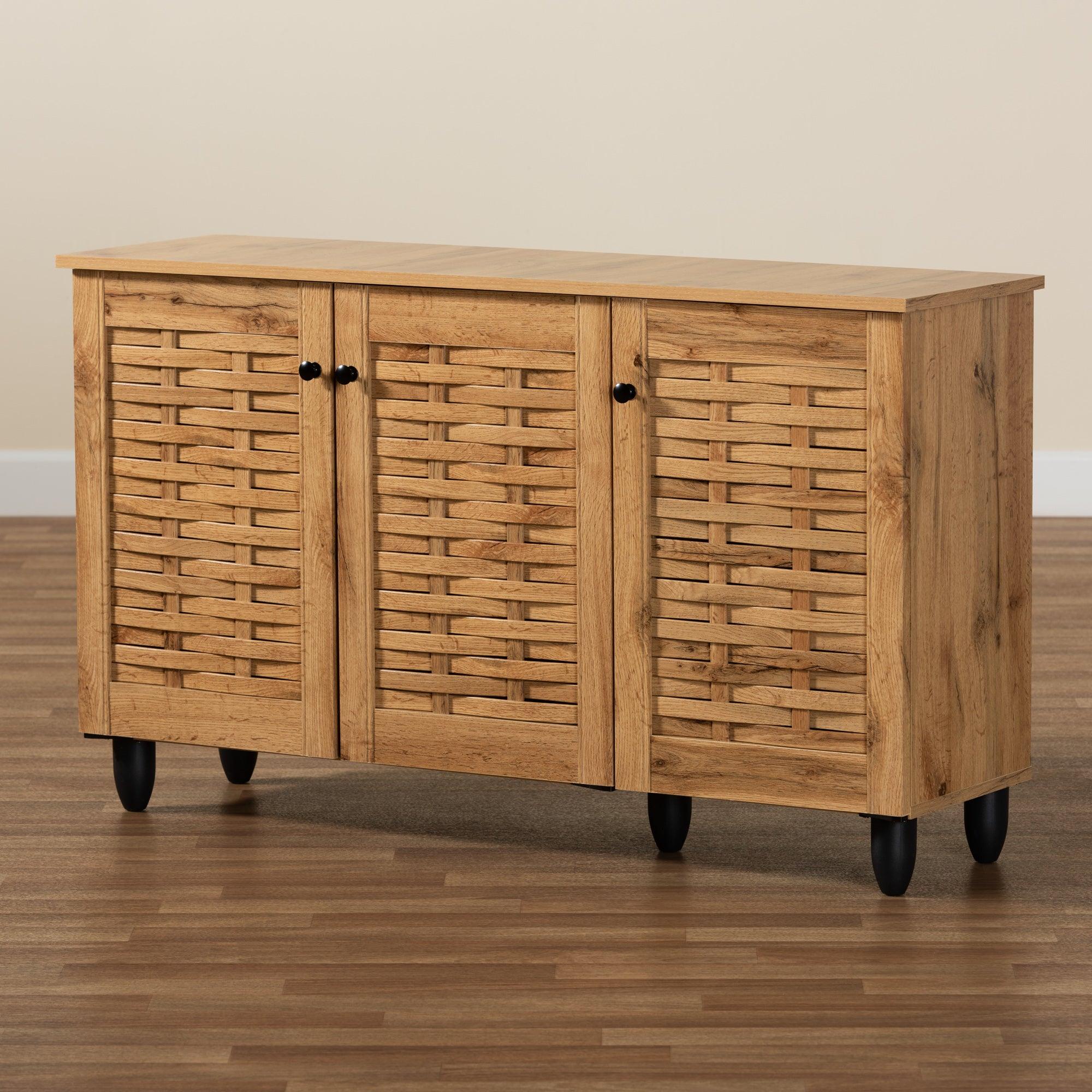 Winda Modern and Contemporary Finished Wood 3-Door Shoe Cabinet