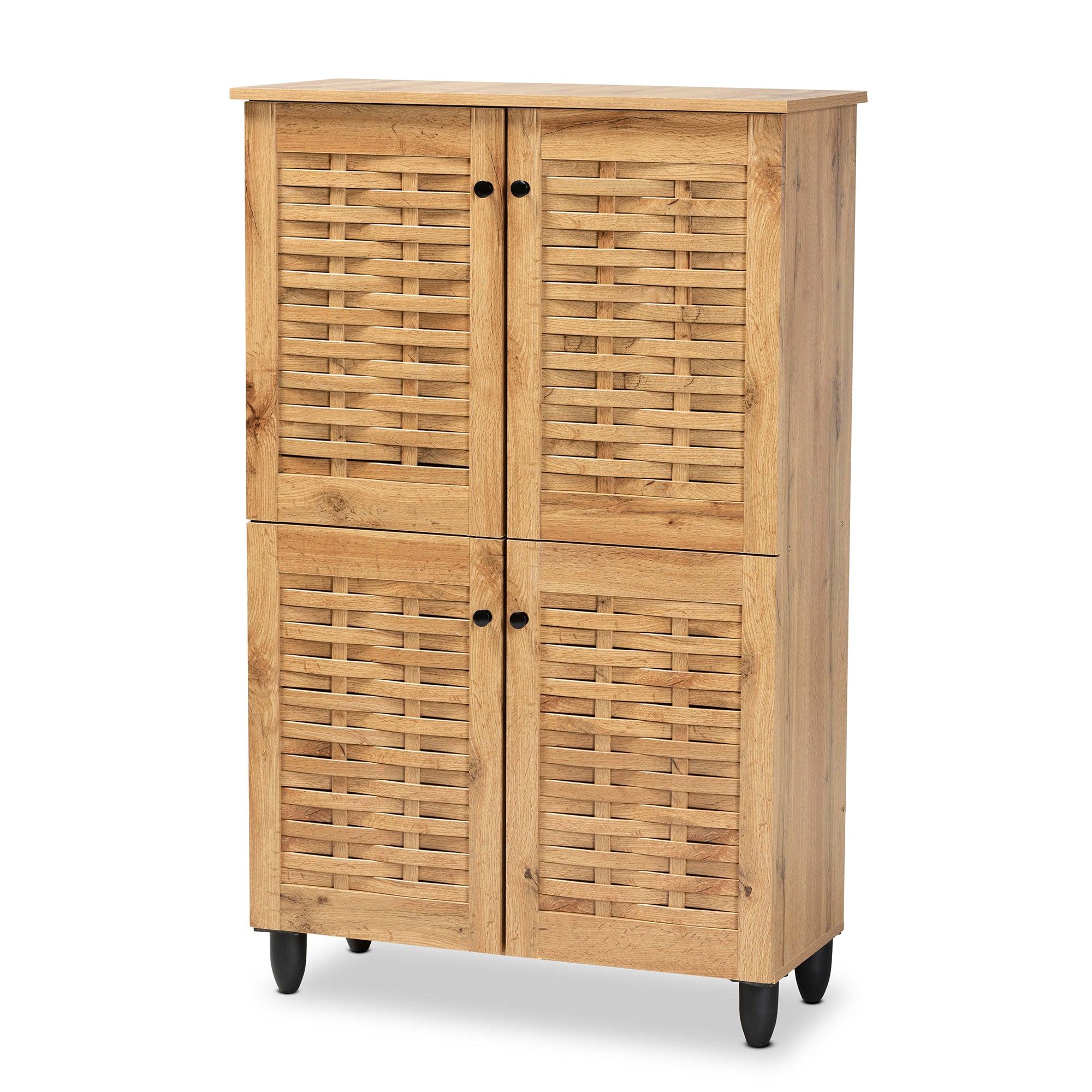 Winda Modern and Contemporary Finished Wood 4-Door Shoe Storage Cabinet