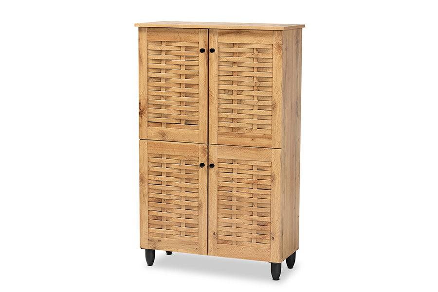 Winda Modern and Contemporary Finished Wood 4-Door Shoe Storage Cabinet