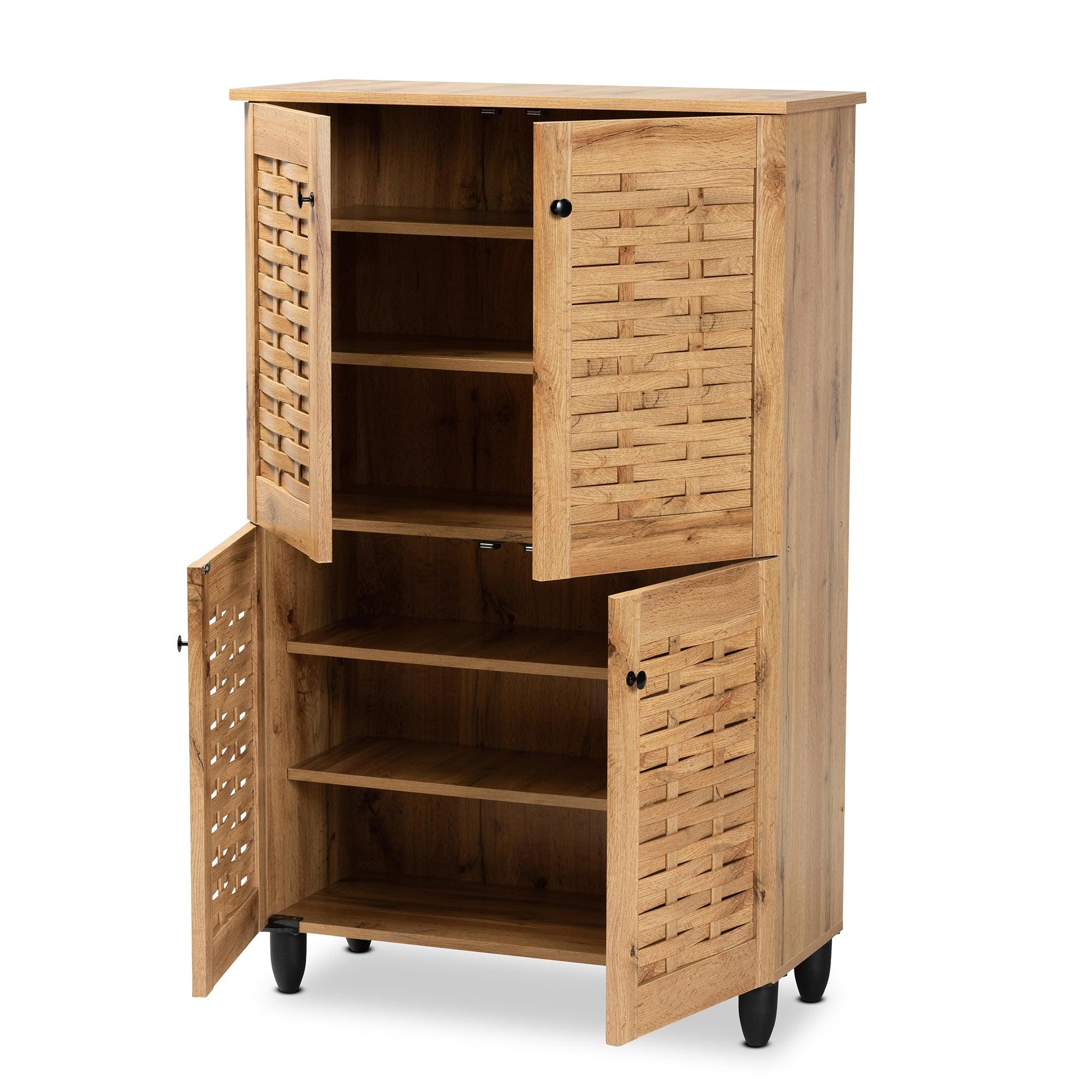 Winda Modern and Contemporary Finished Wood 4-Door Shoe Storage Cabinet