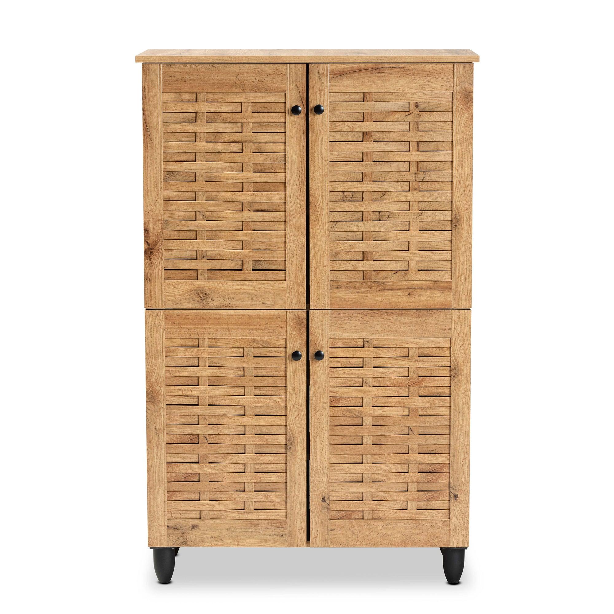 Winda Modern and Contemporary Finished Wood 4-Door Shoe Storage Cabinet