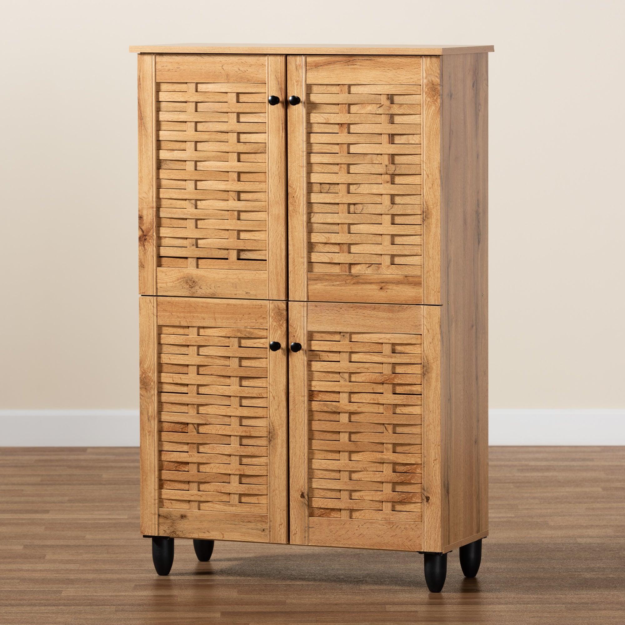 Winda Modern and Contemporary Finished Wood 4-Door Shoe Storage Cabinet