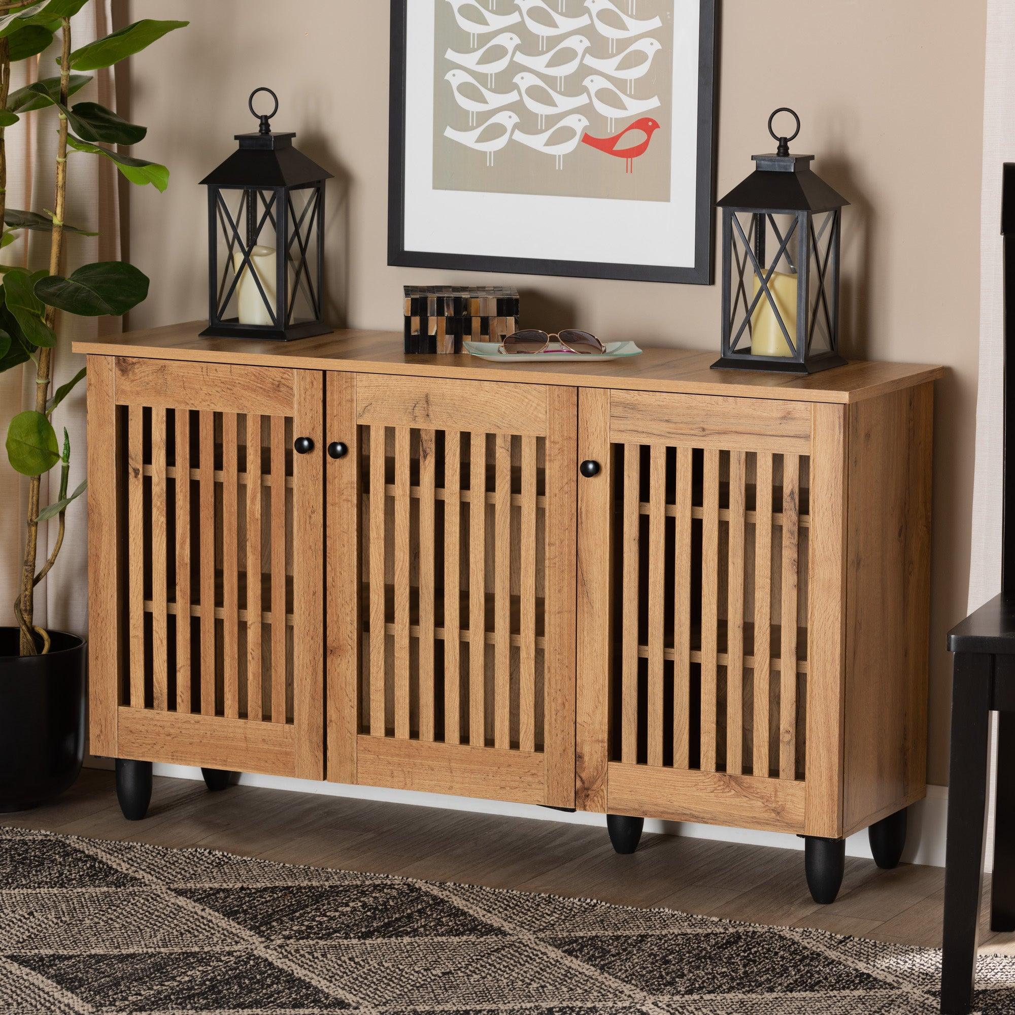 Fernanda Modern and Contemporary Finished Wood 3-Door Shoe Cabinet