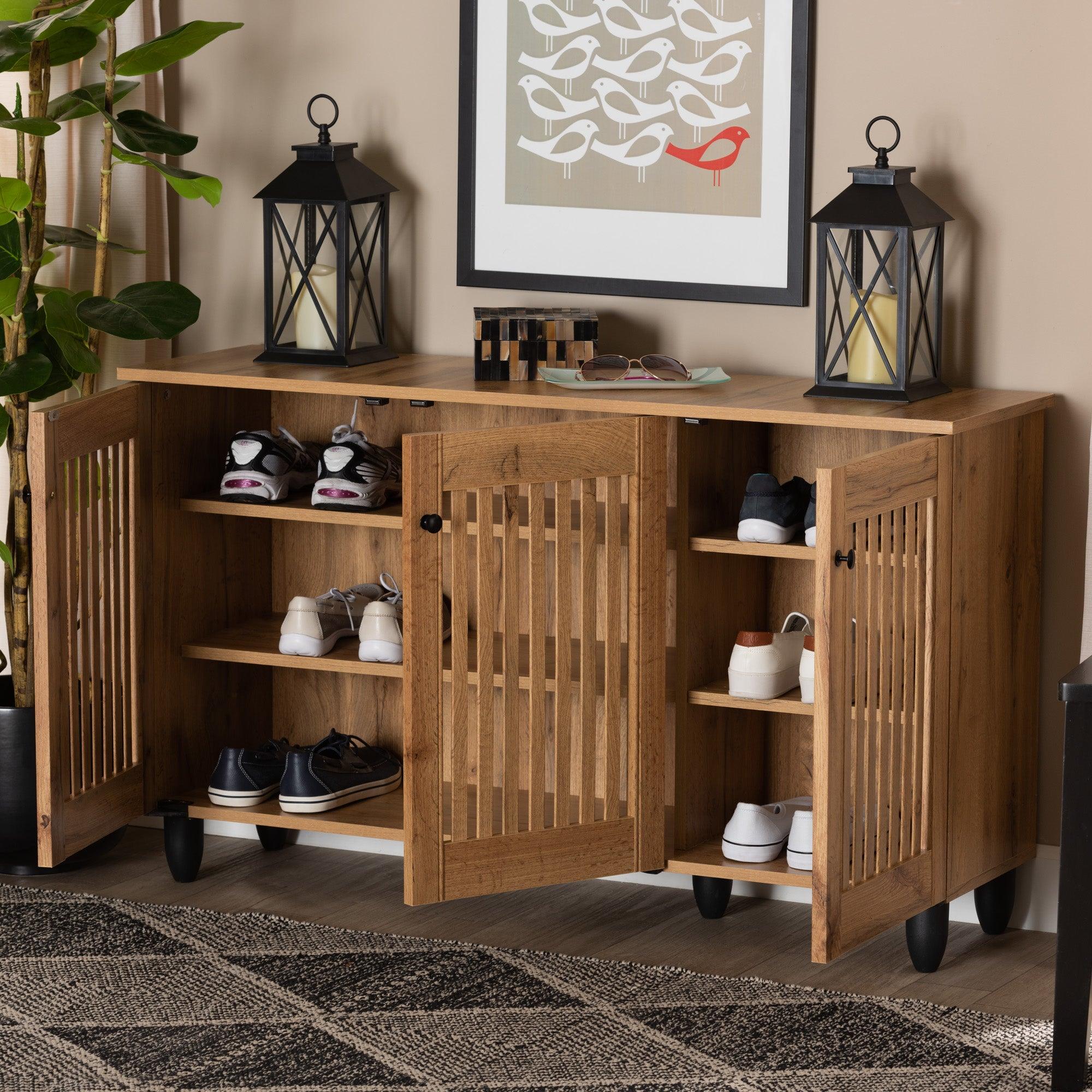 Fernanda Modern and Contemporary Finished Wood 3-Door Shoe Cabinet