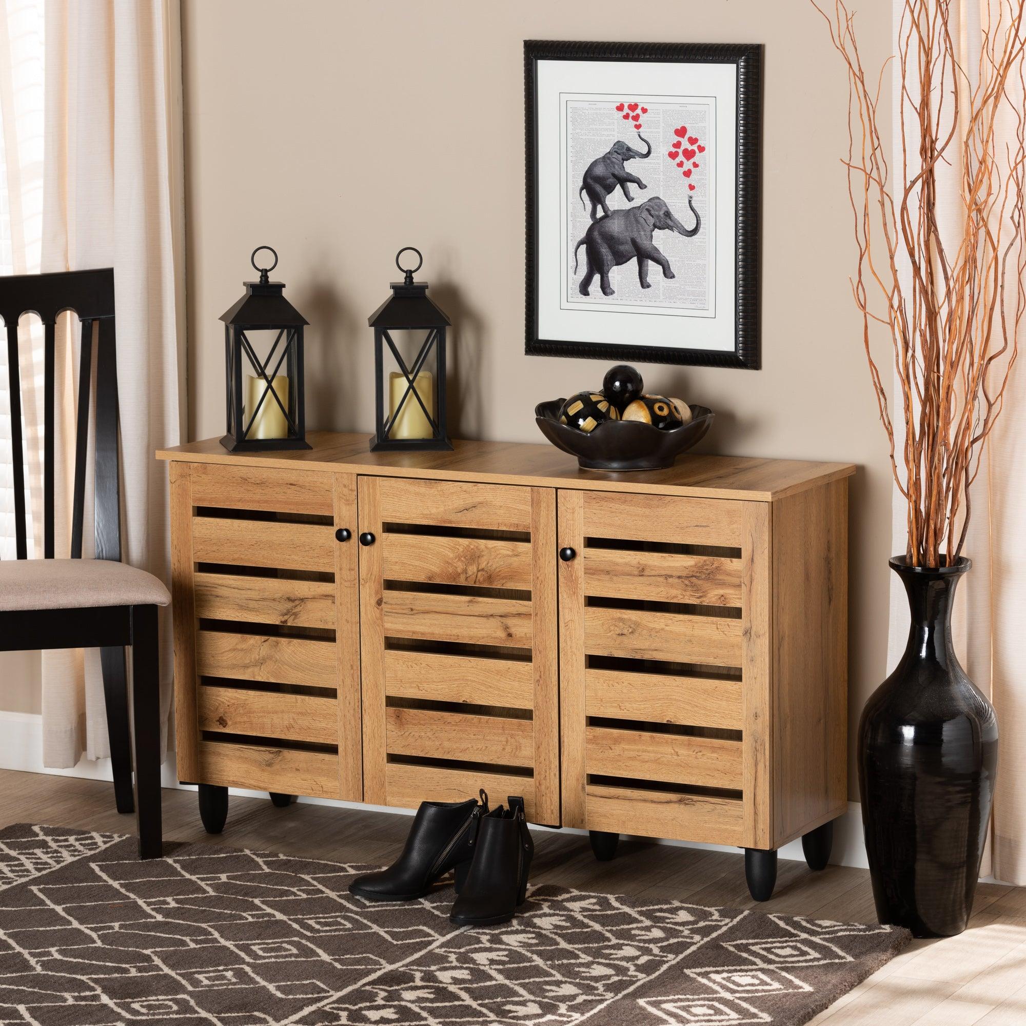 Gisela Modern and Contemporary Finished Wood 3-Door Shoe Storage Cabinet