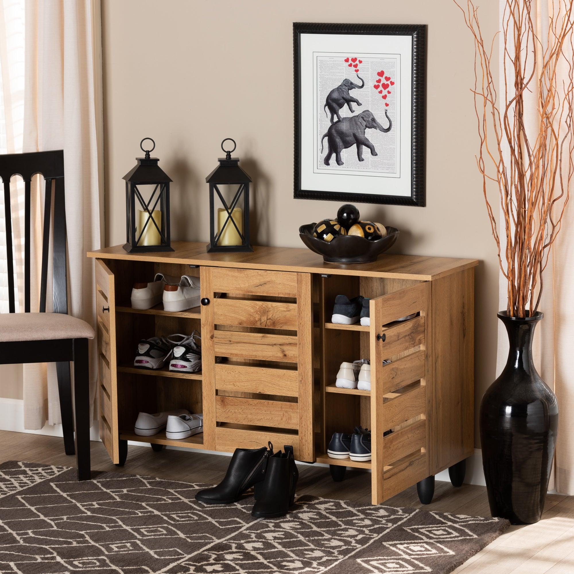 Gisela Modern and Contemporary Finished Wood 3-Door Shoe Storage Cabinet