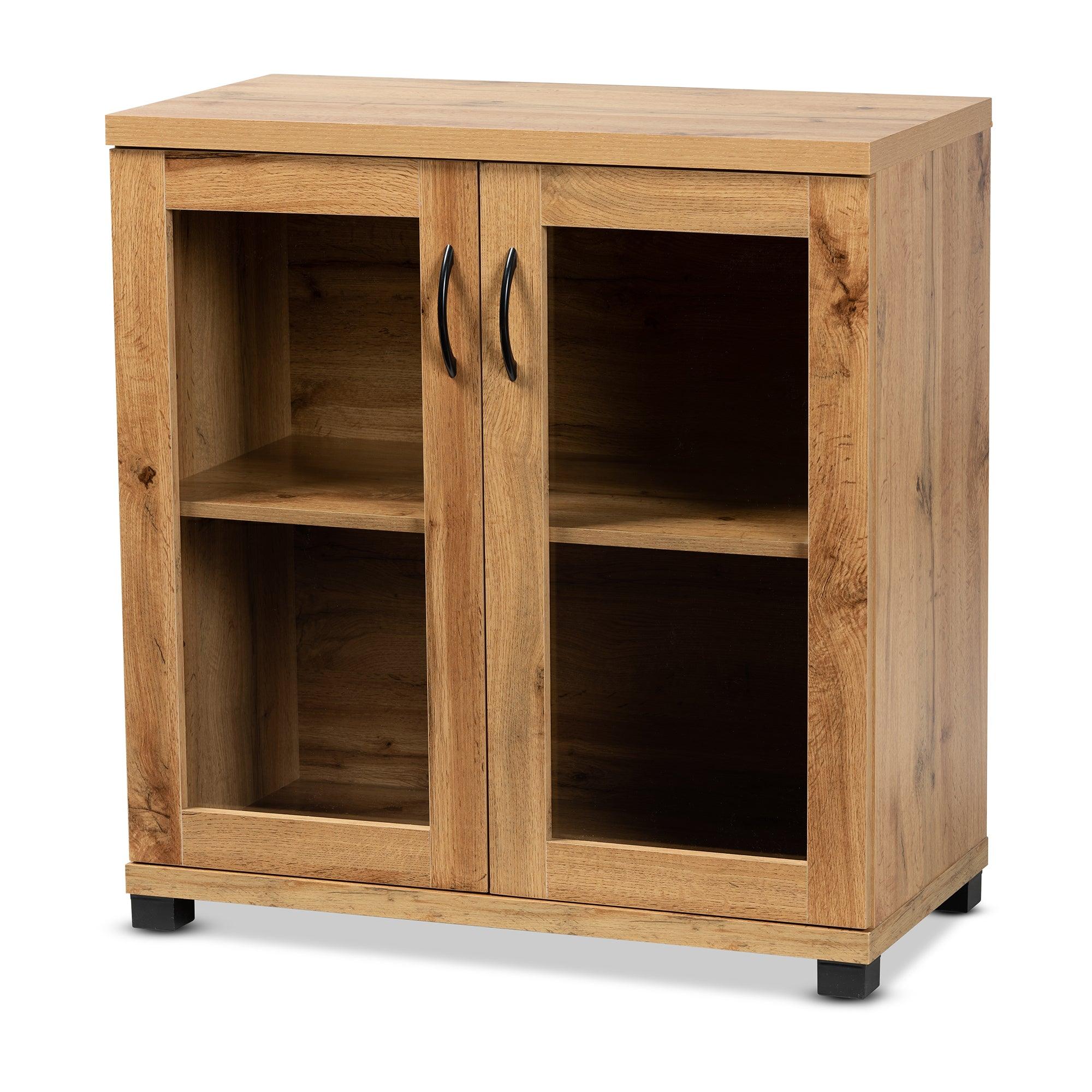 Zentra Modern and Contemporary Finished Wood 2-Door Storage Cabinet with Glass Doors