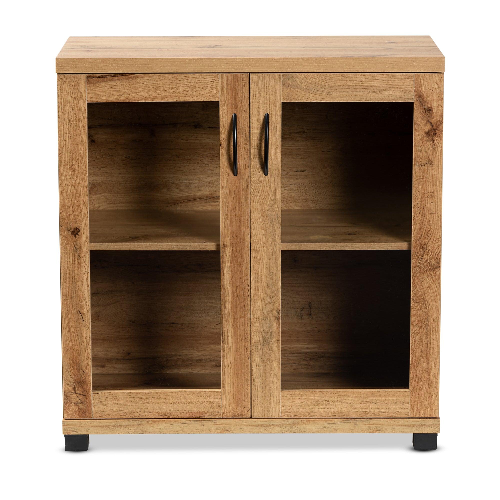 Zentra Modern and Contemporary Finished Wood 2-Door Storage Cabinet with Glass Doors