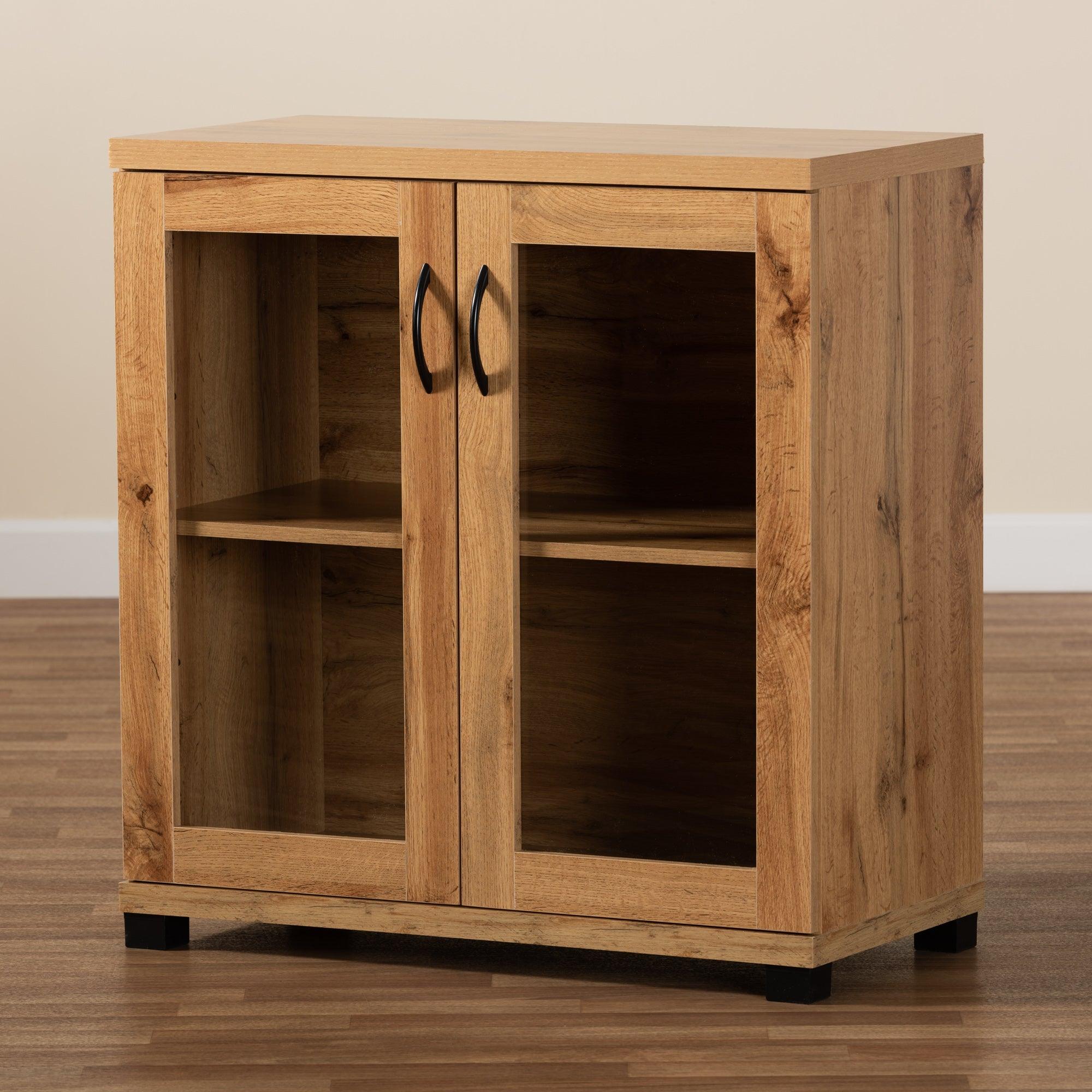 Zentra Modern and Contemporary Finished Wood 2-Door Storage Cabinet with Glass Doors