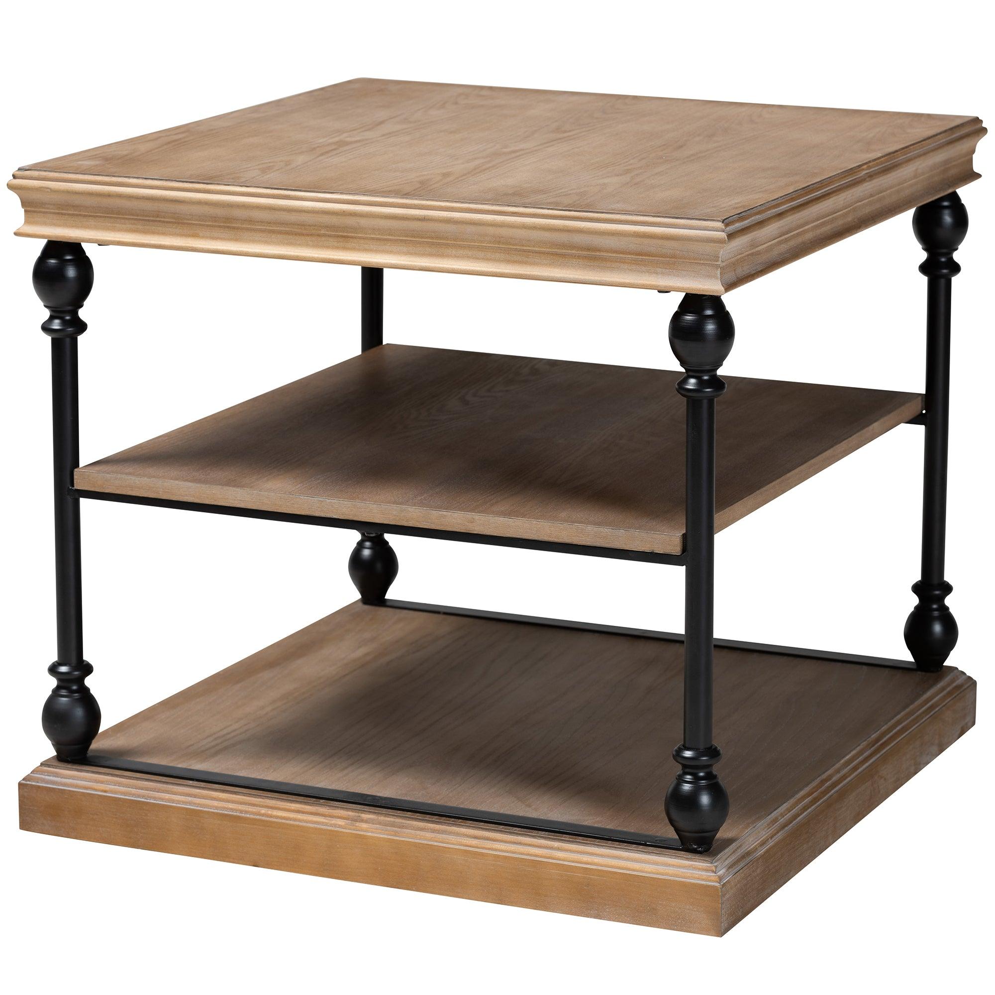 Sebastian Traditional Industrial washed Wood and Metal 3-Tier End Table