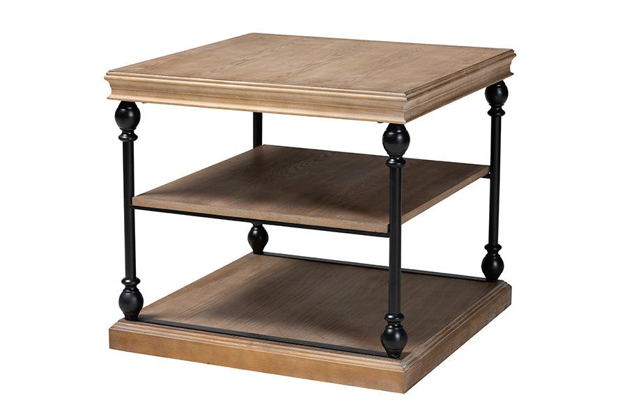 Sebastian Traditional Industrial washed Wood and Metal 3-Tier End Table