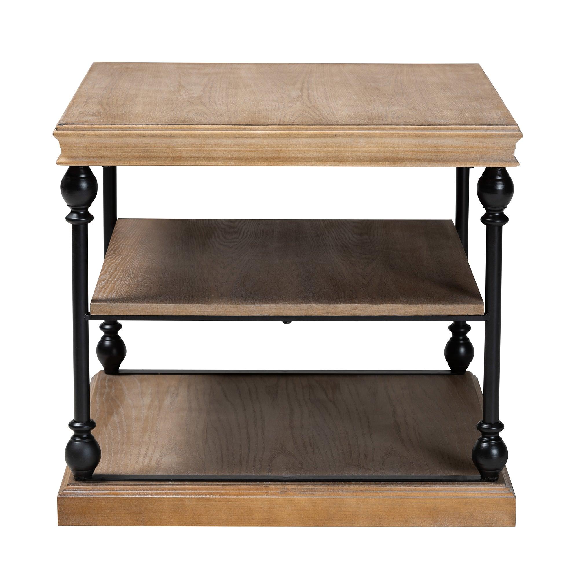 Sebastian Traditional Industrial washed Wood and Metal 3-Tier End Table