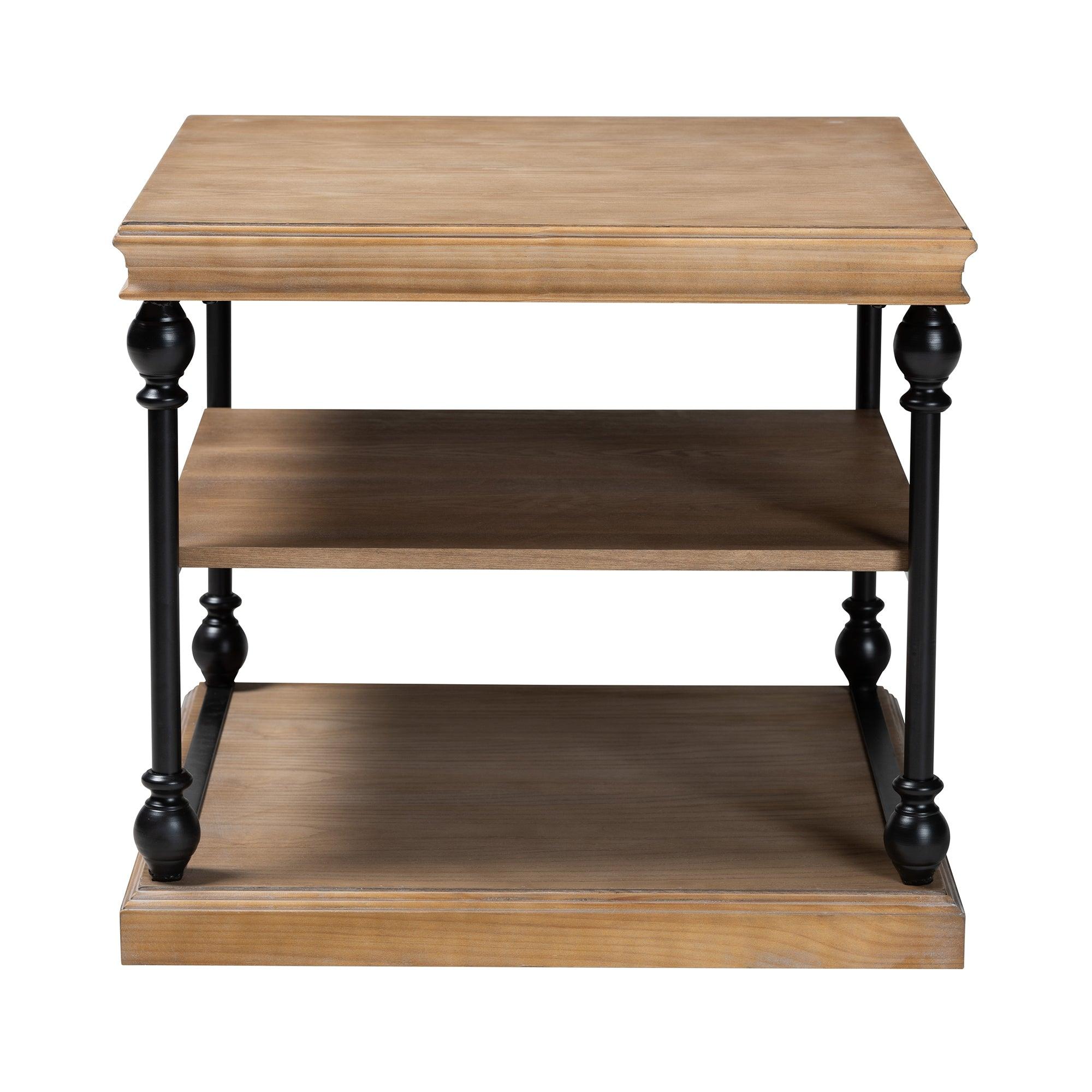 Sebastian Traditional Industrial washed Wood and Metal 3-Tier End Table