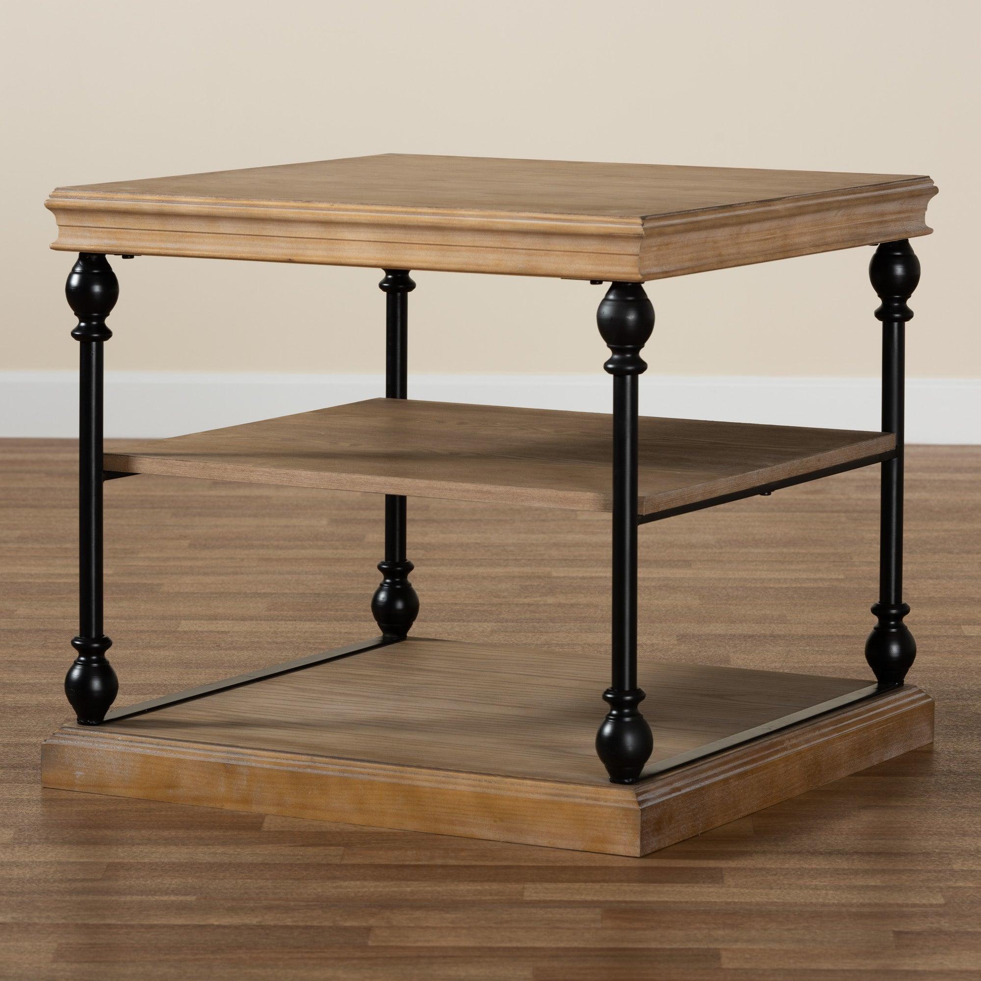 Sebastian Traditional Industrial washed Wood and Metal 3-Tier End Table