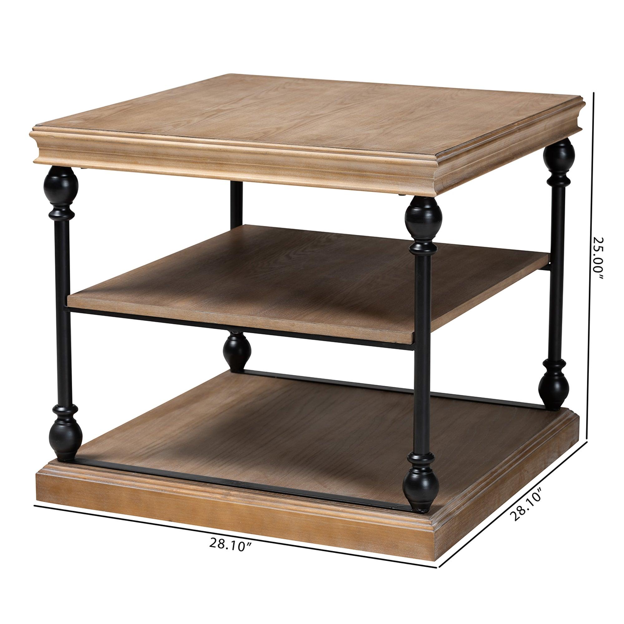 Sebastian Traditional Industrial washed Wood and Metal 3-Tier End Table