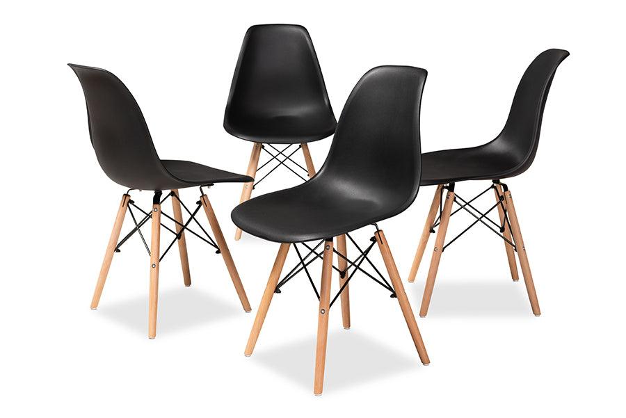 Jaspen Modern and Contemporary Finished Polypropylene Plastic and Finished Wood 4-Piece Dining Chair Set