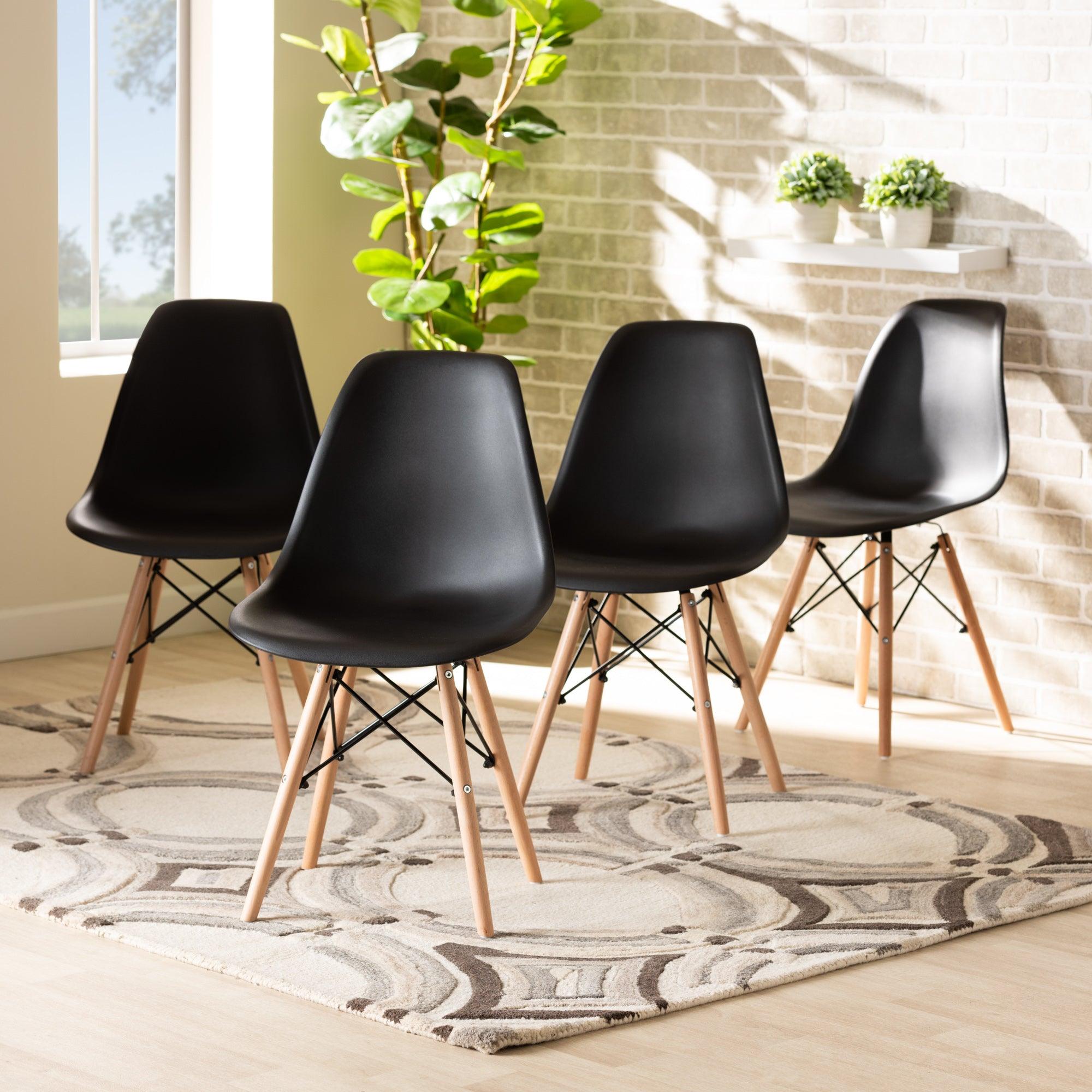 Jaspen Modern and Contemporary Finished Polypropylene Plastic and Finished Wood 4-Piece Dining Chair Set