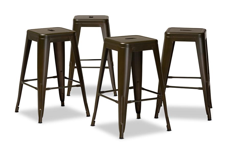 Horton Modern and Contemporary Industrial Gunmetal Finished Metal 4-Piece Stackable Counter Stool Set