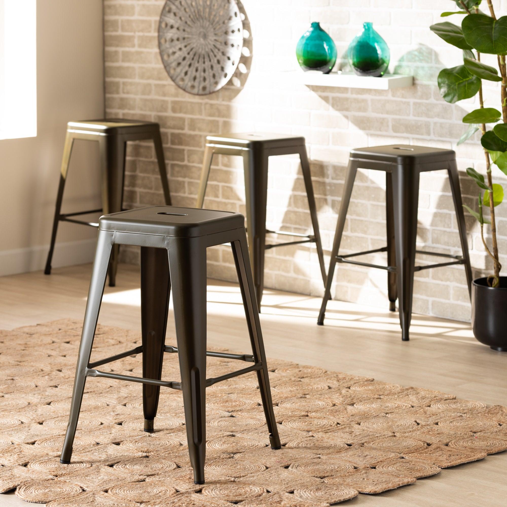 Horton Modern and Contemporary Industrial Gunmetal Finished Metal 4-Piece Stackable Counter Stool Set