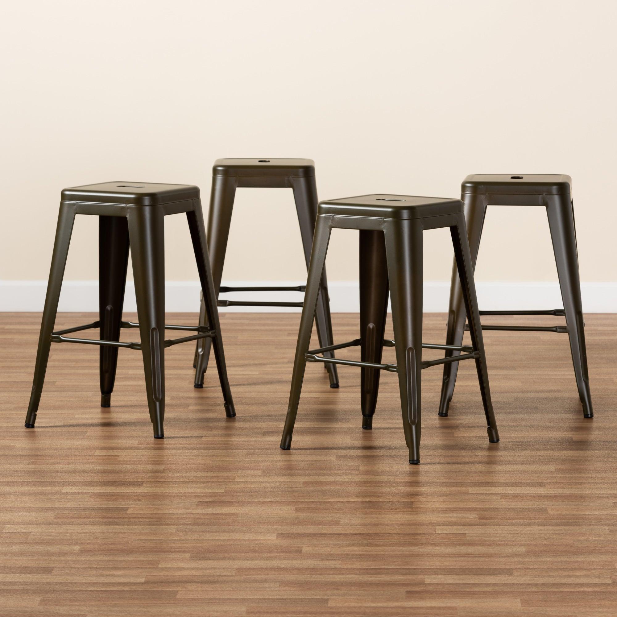 Horton Modern and Contemporary Industrial Gunmetal Finished Metal 4-Piece Stackable Counter Stool Set