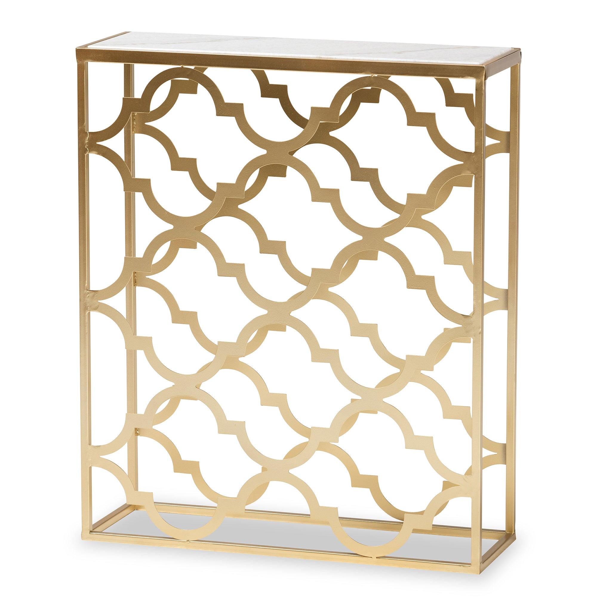 Calanthe Modern and Contemporary Finished Metal Console Table with Marble Tabletop