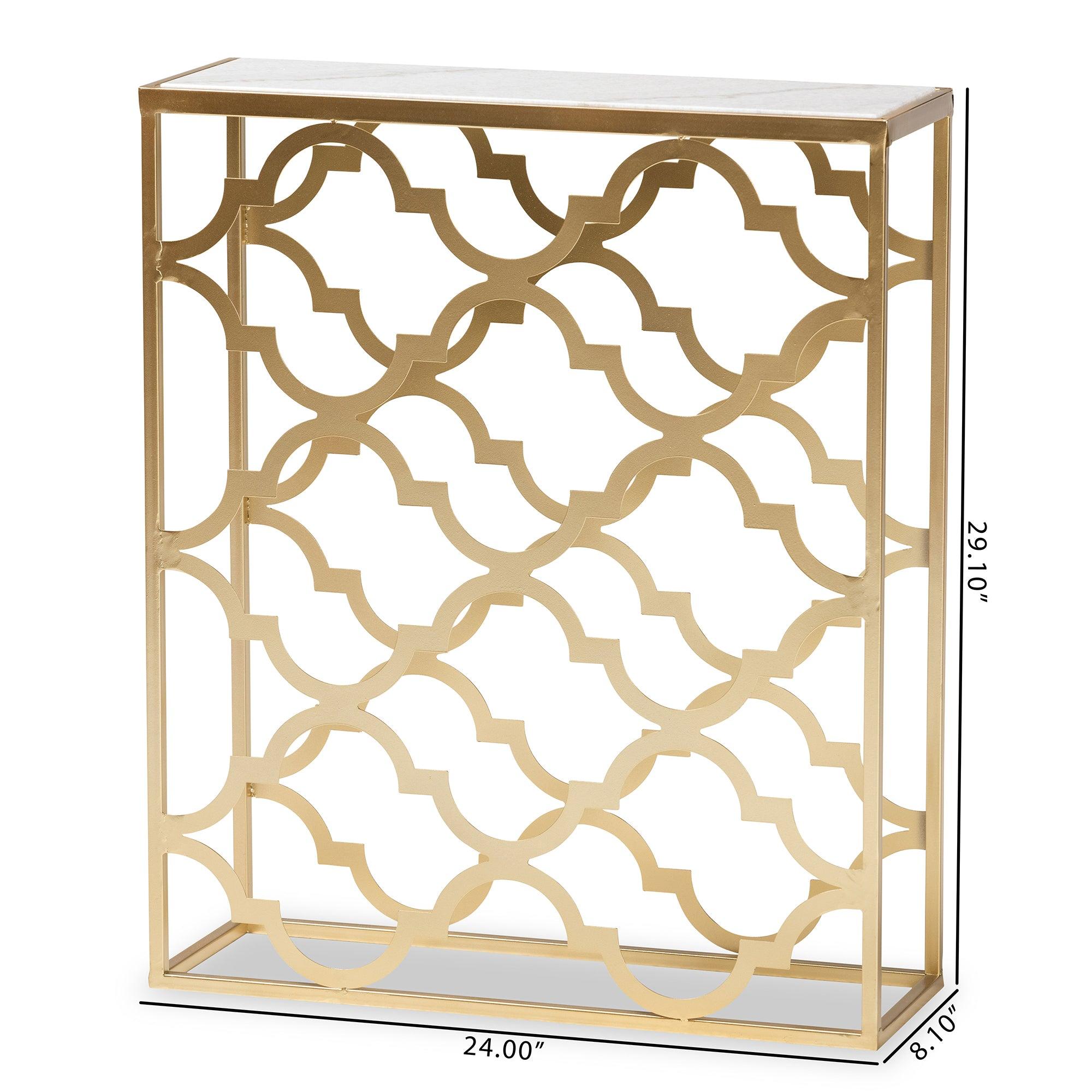 Calanthe Modern and Contemporary Finished Metal Console Table with Marble Tabletop