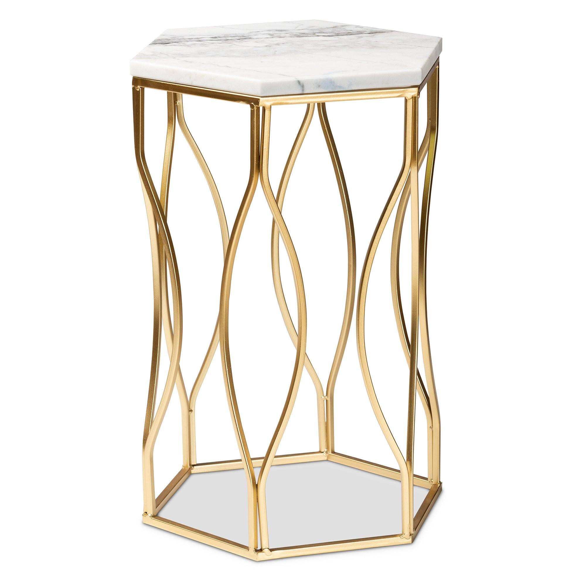 Kalena Modern and Contemporary Metal End Table with Marble Tabletop