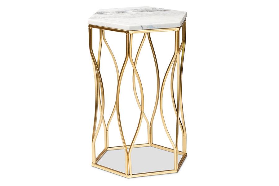 Kalena Modern and Contemporary Metal End Table with Marble Tabletop