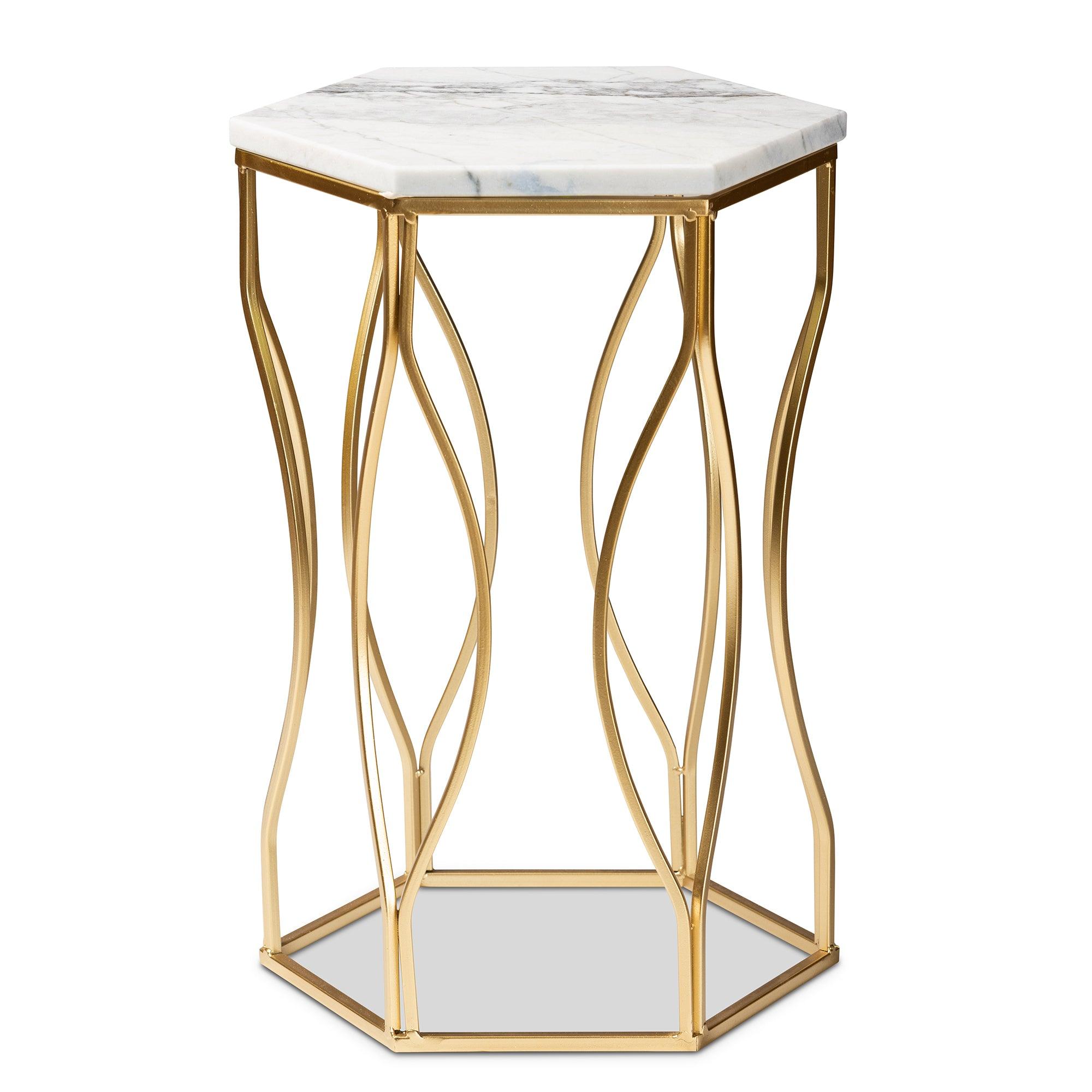 Kalena Modern and Contemporary Metal End Table with Marble Tabletop