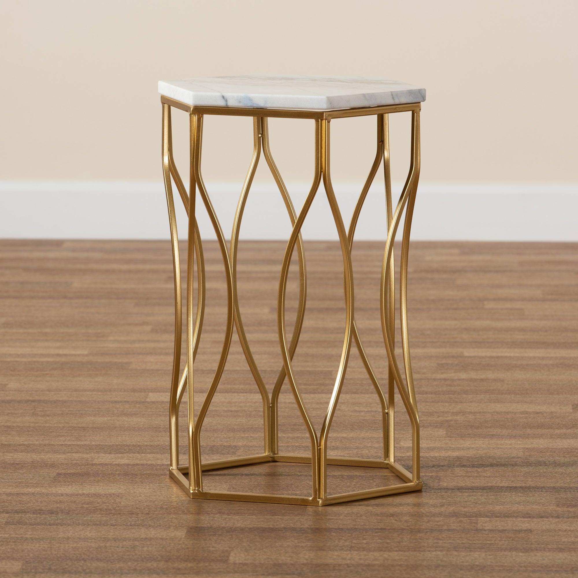 Kalena Modern and Contemporary Metal End Table with Marble Tabletop