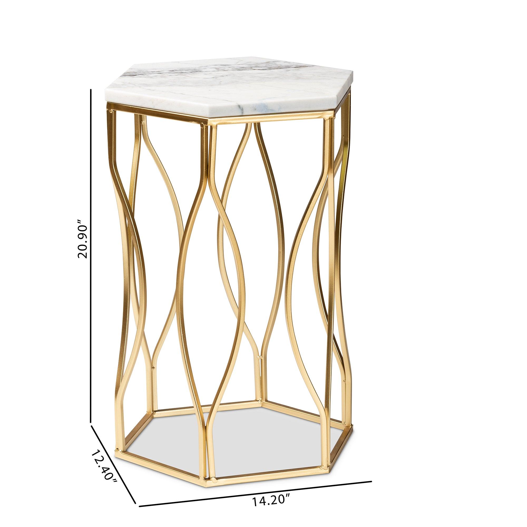 Kalena Modern and Contemporary Metal End Table with Marble Tabletop