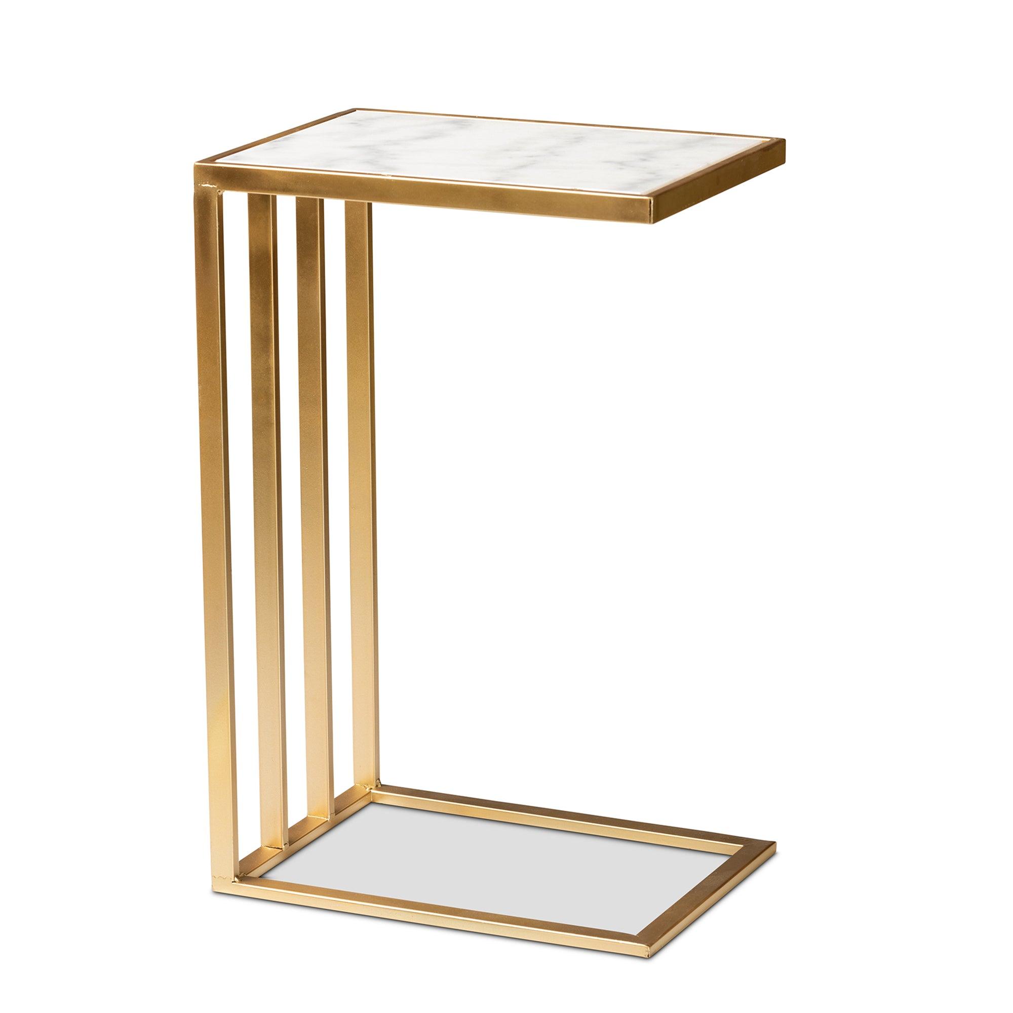 Parkin Modern and Contemporary Finished Metal C Shaped End Table with Marble Tabletop