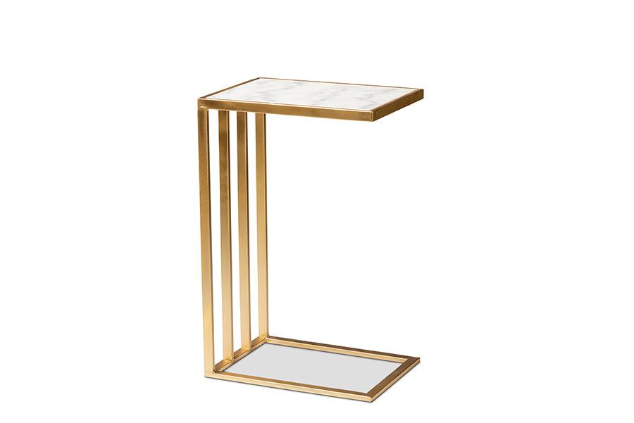 Parkin Modern and Contemporary Finished Metal C Shaped End Table with Marble Tabletop