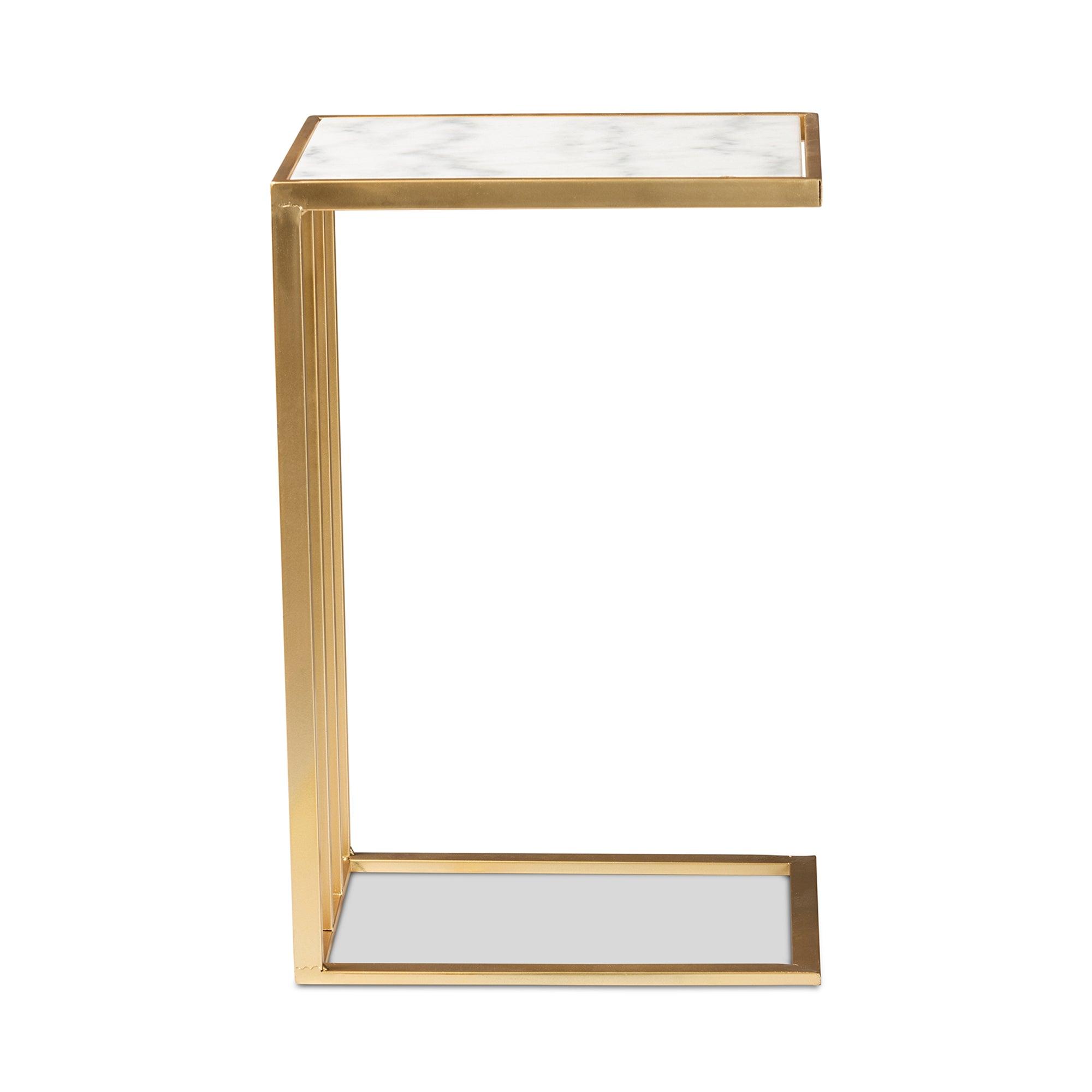 Parkin Modern and Contemporary Finished Metal C Shaped End Table with Marble Tabletop