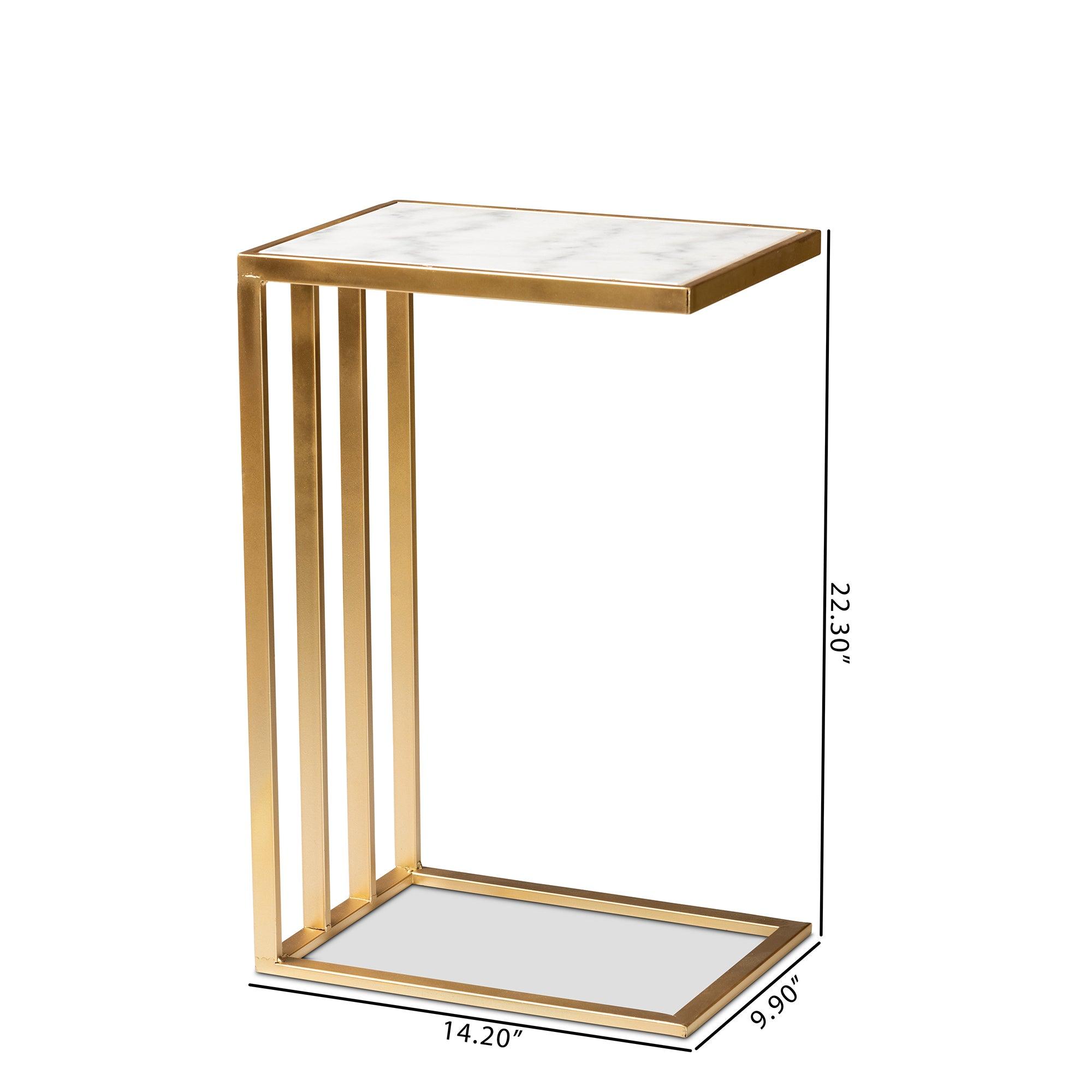 Parkin Modern and Contemporary Finished Metal C Shaped End Table with Marble Tabletop