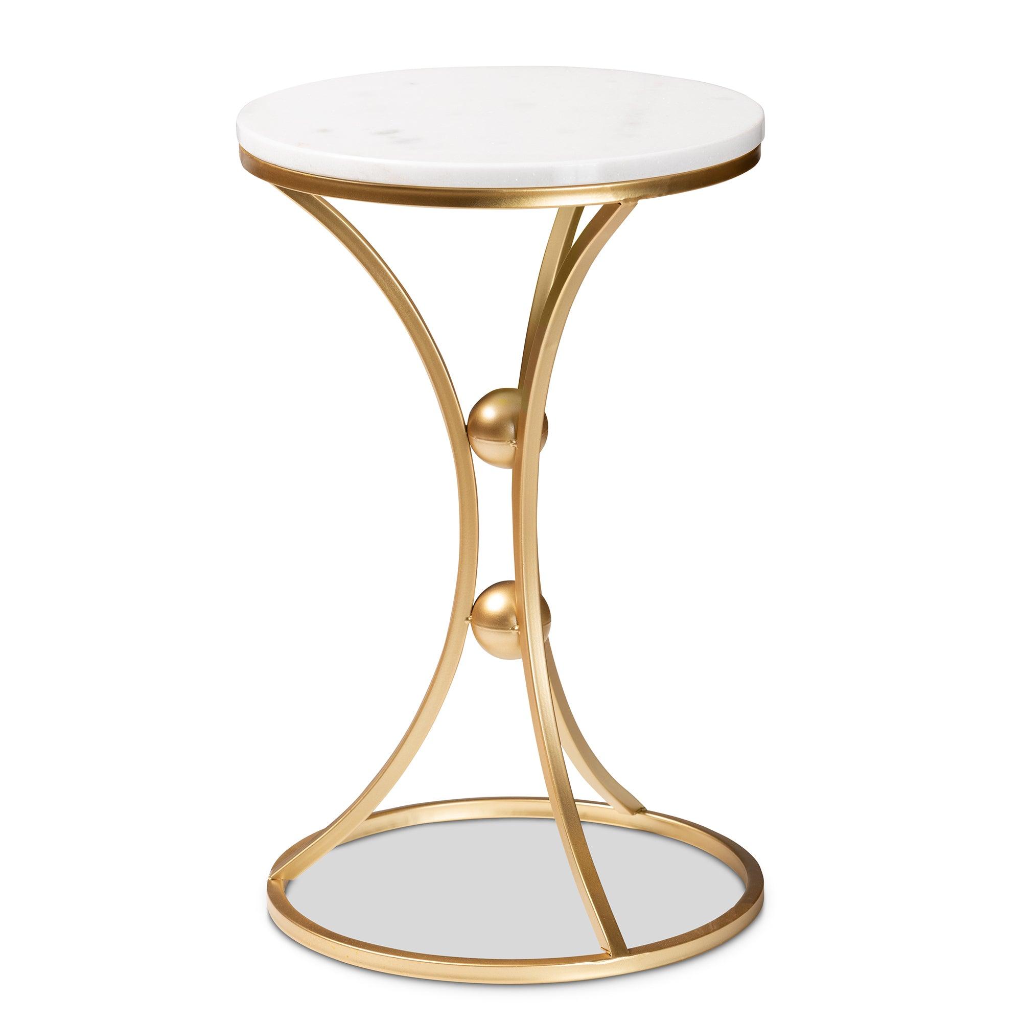 Tarmon Modern and Contemporary Finished Metal End Table with Marble Tabletop