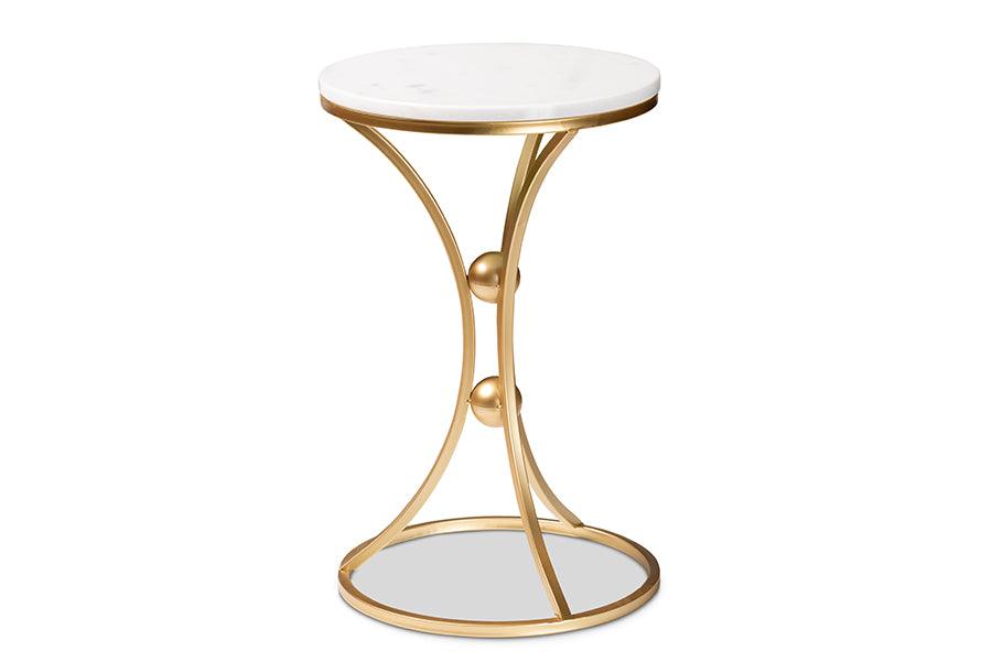 Tarmon Modern and Contemporary Finished Metal End Table with Marble Tabletop